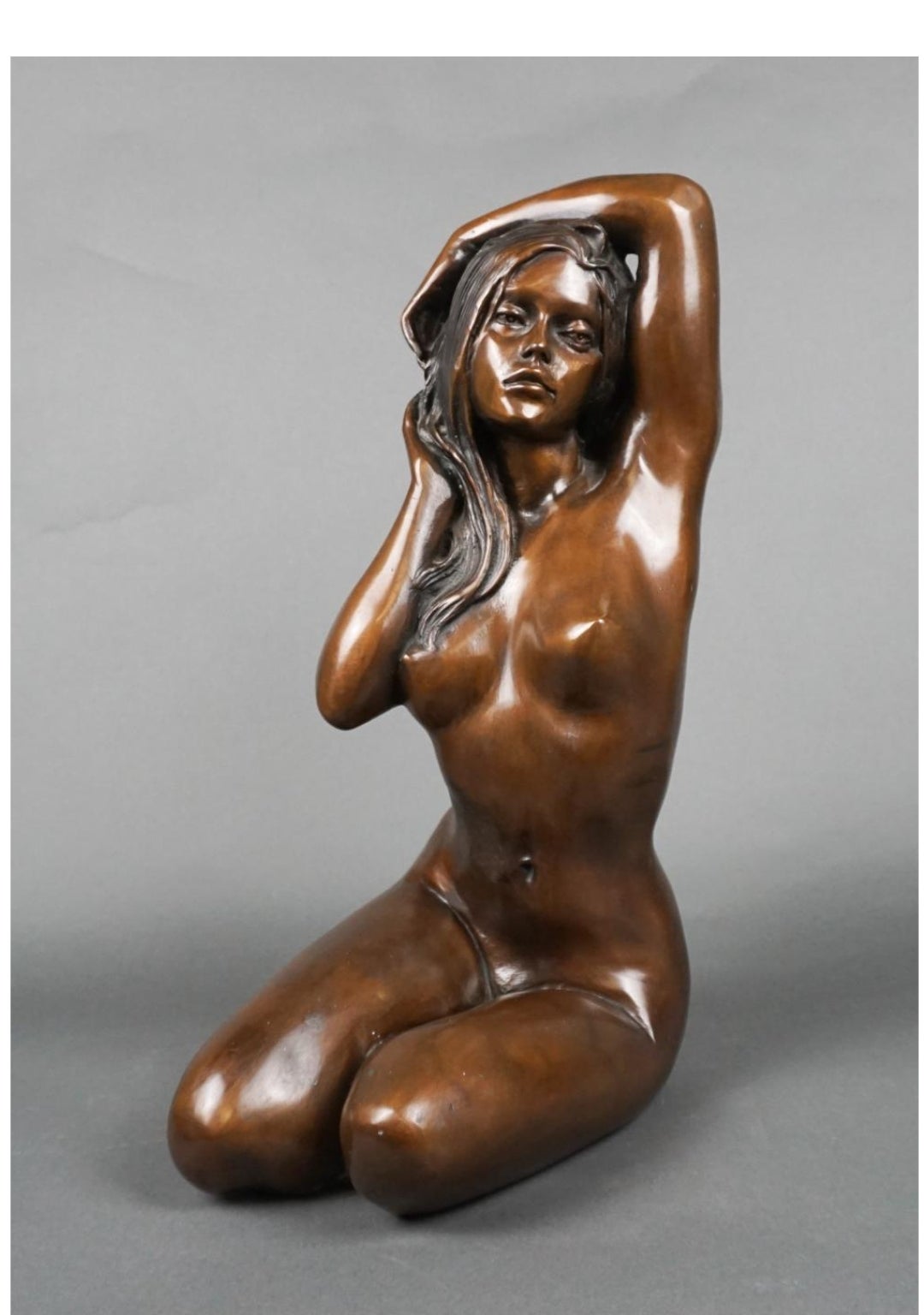 Italian  20th Century Large Patinated Metal Sculpture of a Seated Nude Lady, Signed For Sale