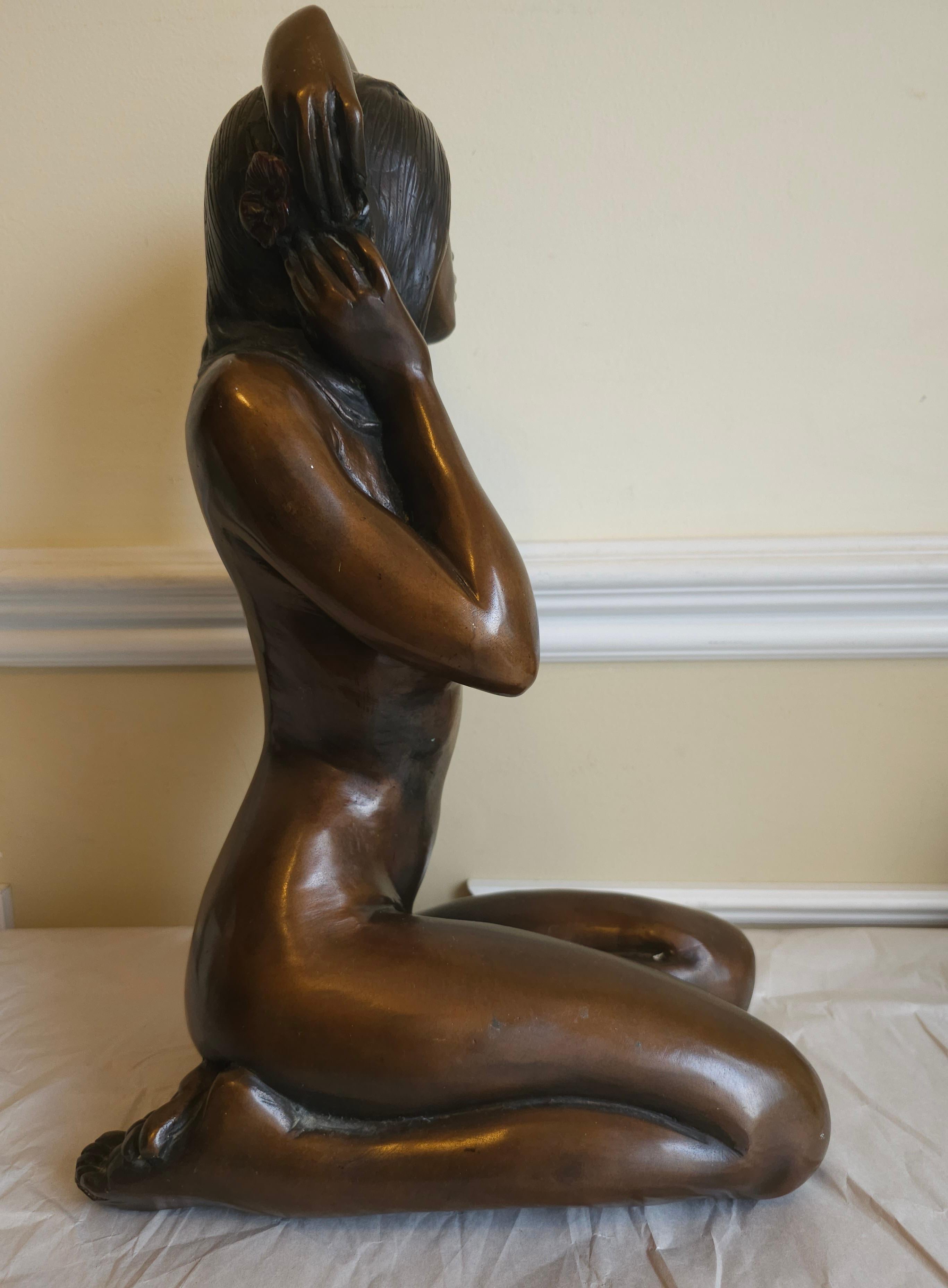  20th Century Large Patinated Metal Sculpture of a Seated Nude Lady, Signed For Sale 1