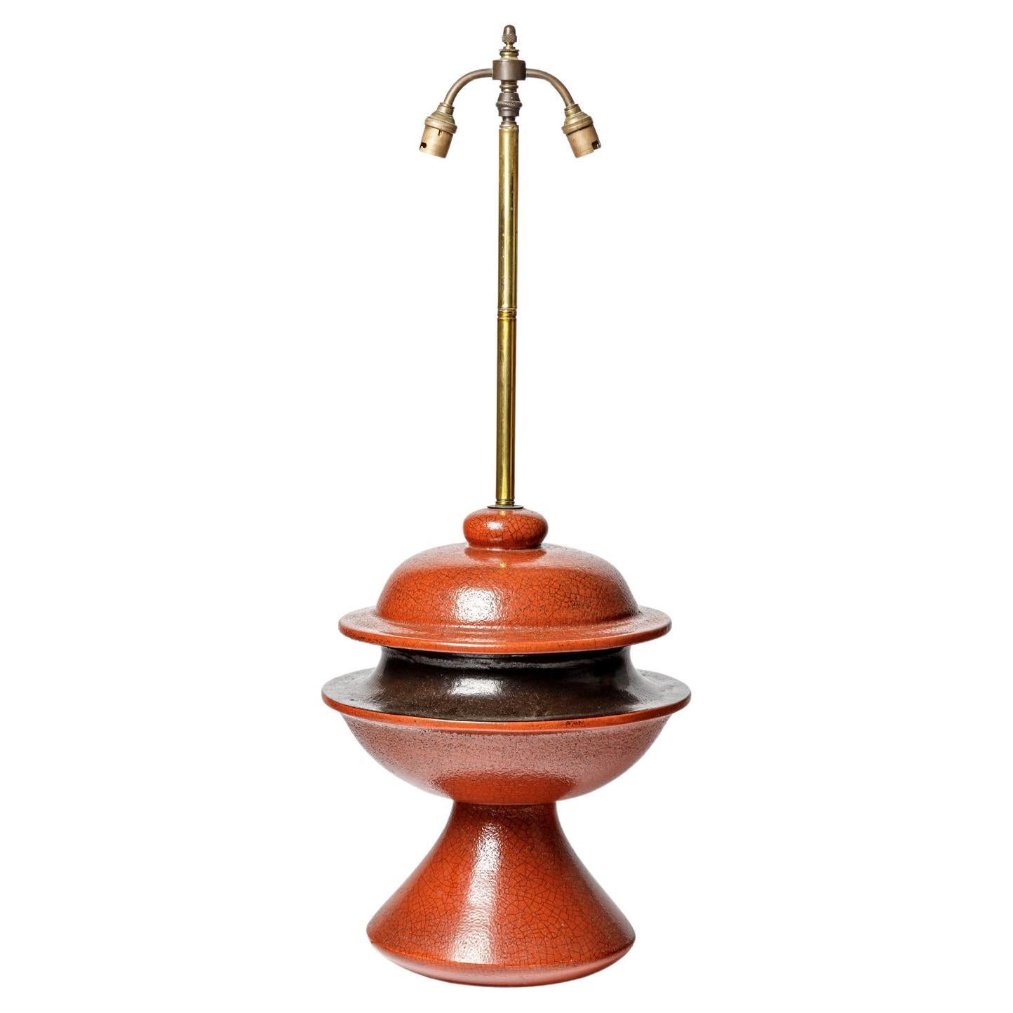 20e siècle grande lampe de table en céramique rouge et noire circa 1970 unique fait main  en vente