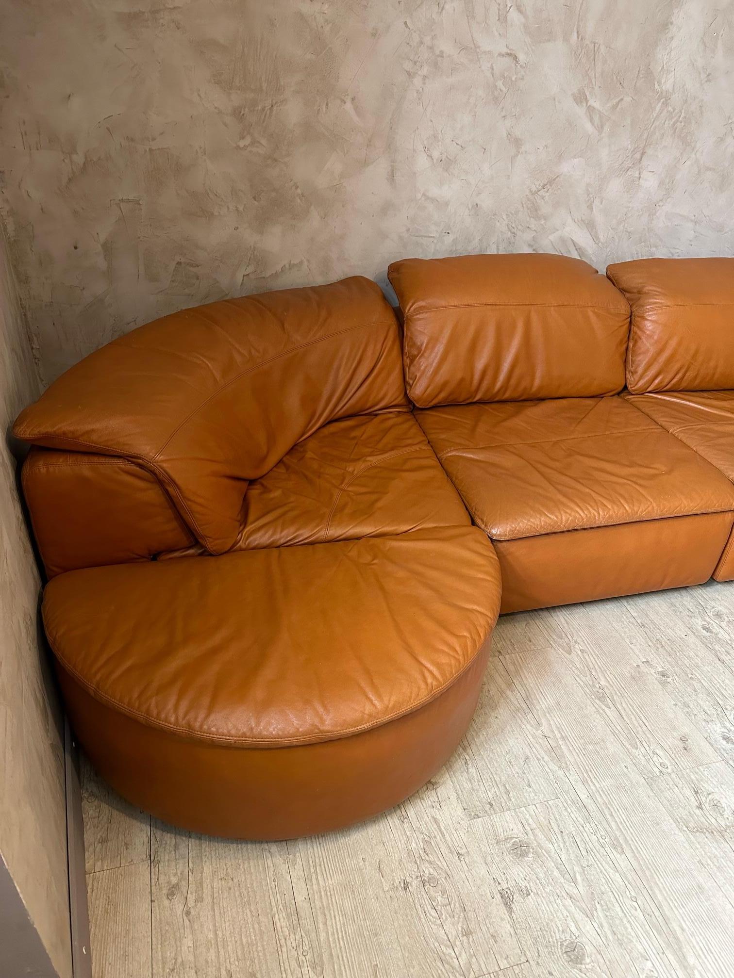 Late 20th Century 20th century Large Rounded Modular Leather Sofa by Laauser, 1970s