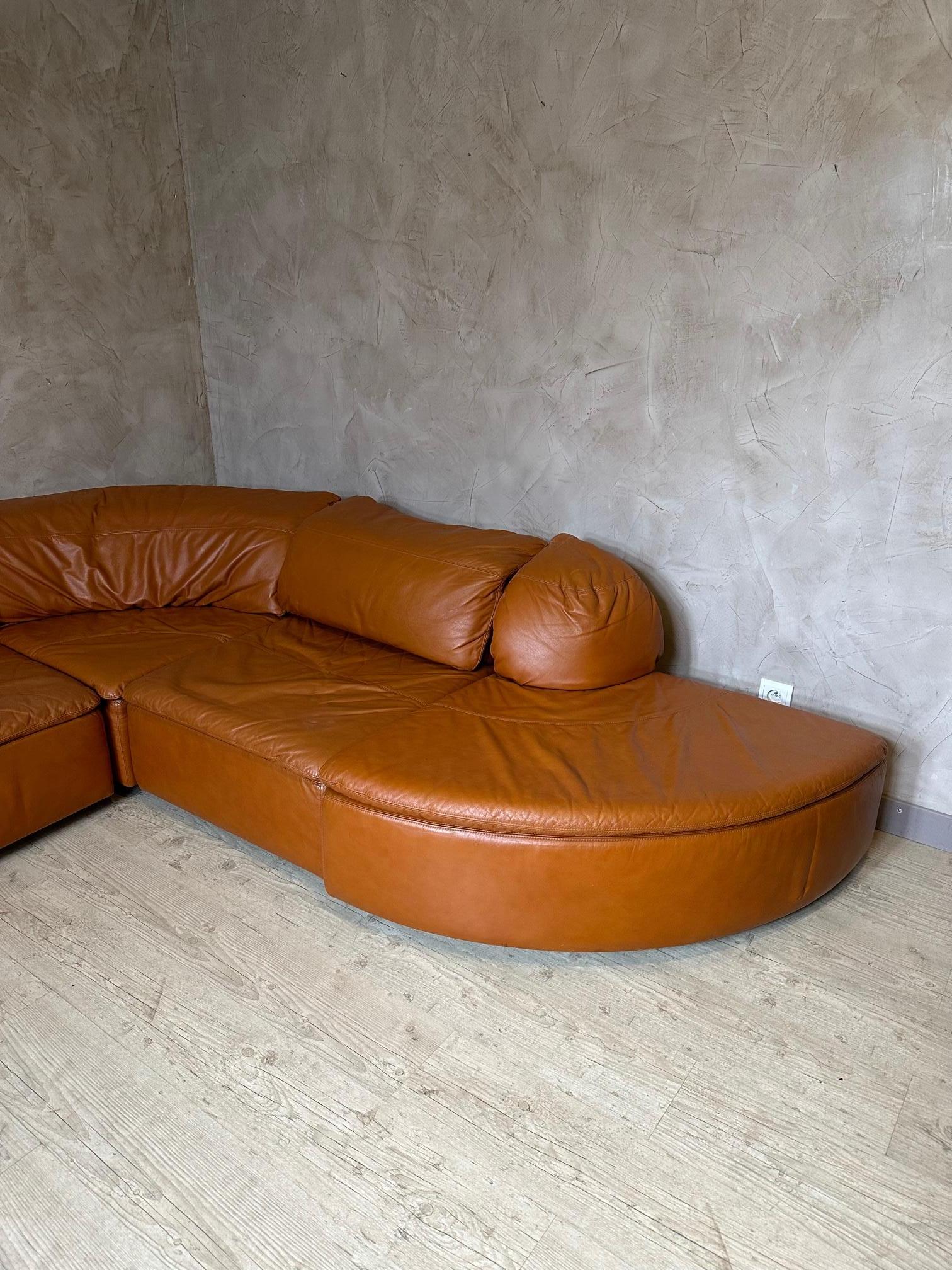 20th century Large Rounded Modular Leather Sofa by Laauser, 1970s 1