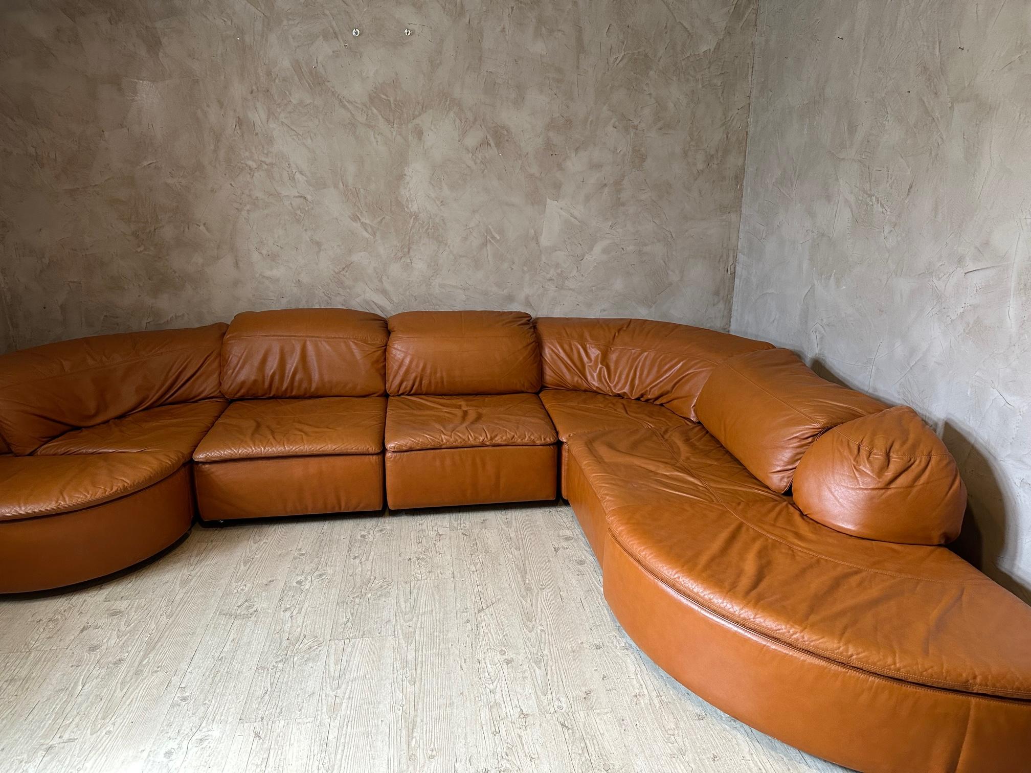 20th century Large Rounded Modular Leather Sofa by Laauser, 1970s 2