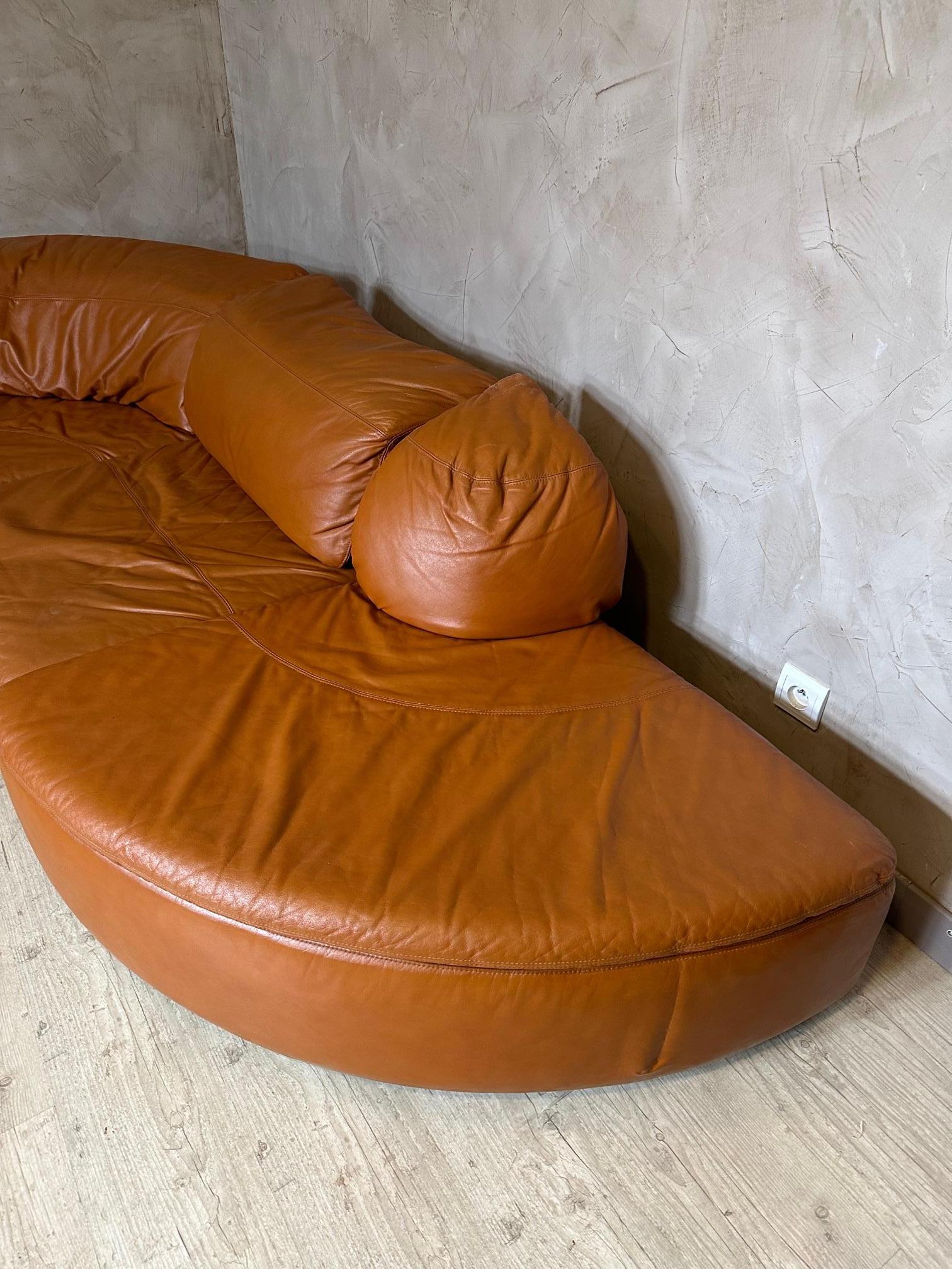 20th century Large Rounded Modular Leather Sofa by Laauser, 1970s 3