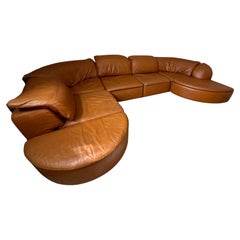 20th century Large Rounded Modular Leather Sofa by Laauser, 1970s