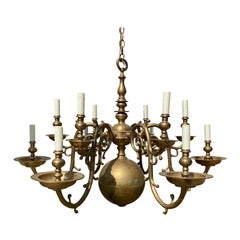 20th Century Large Scale Dutch Colonial Style Solid Brass 12-Light Chandelier