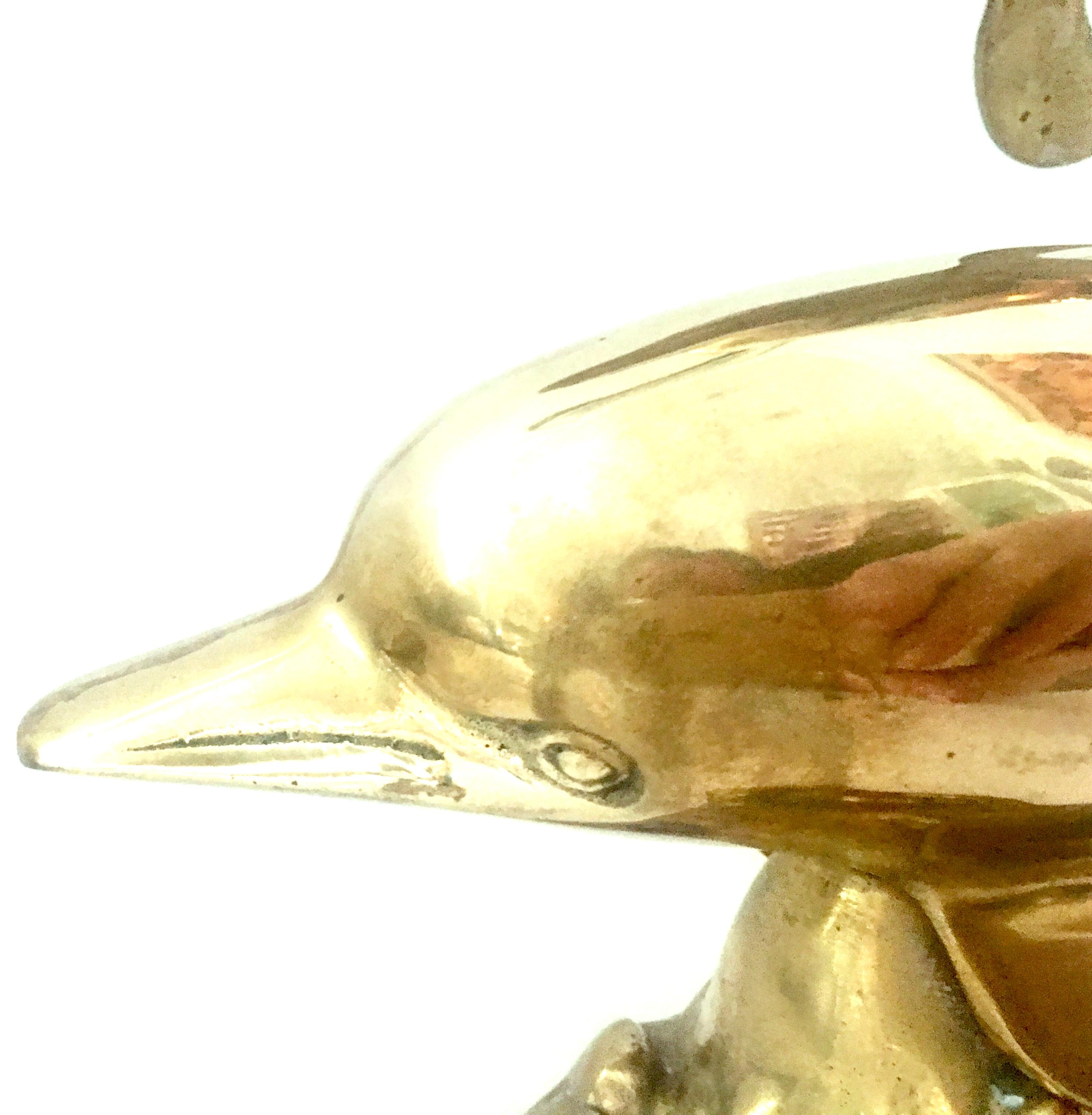 20th Century Large Scale Polished Brass Double Dolphin Sculpture For Sale 7