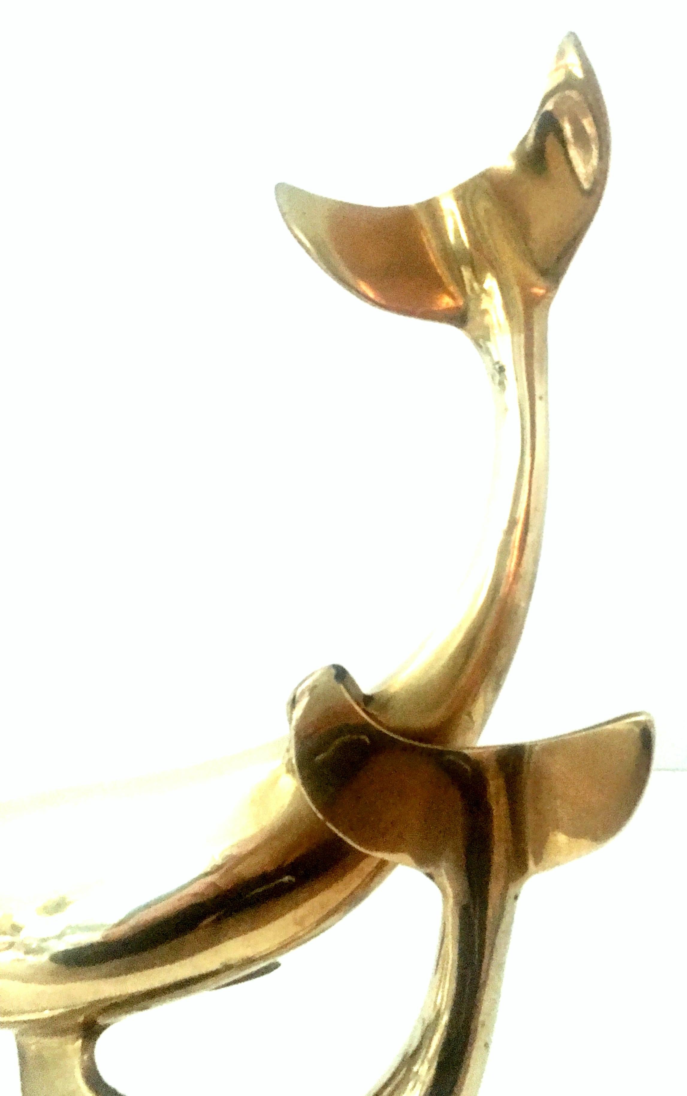 20th Century Large Scale Polished Brass Double Dolphin Sculpture For Sale 8
