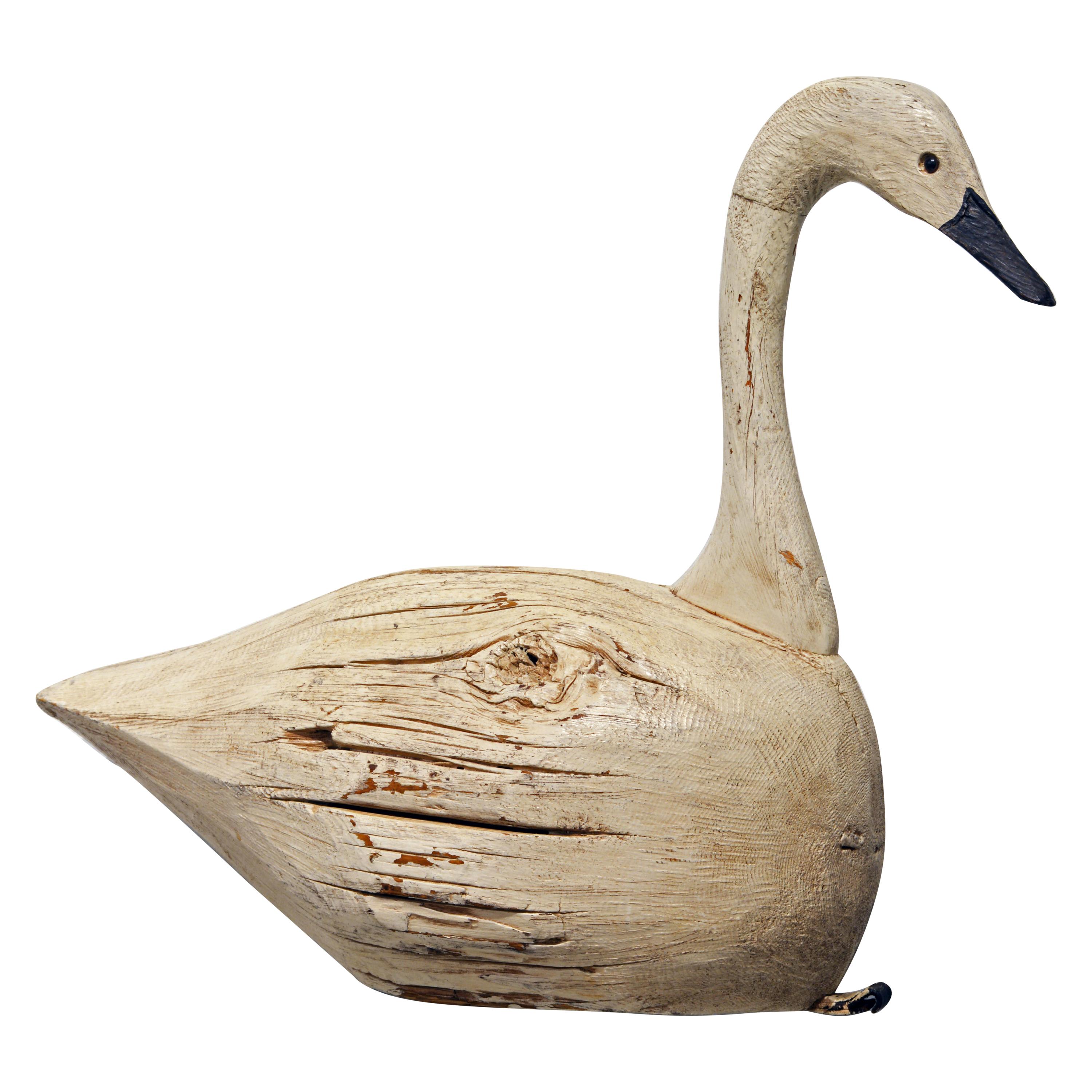 20th Century Large Sculptural Carved and Painted Decoy Swan