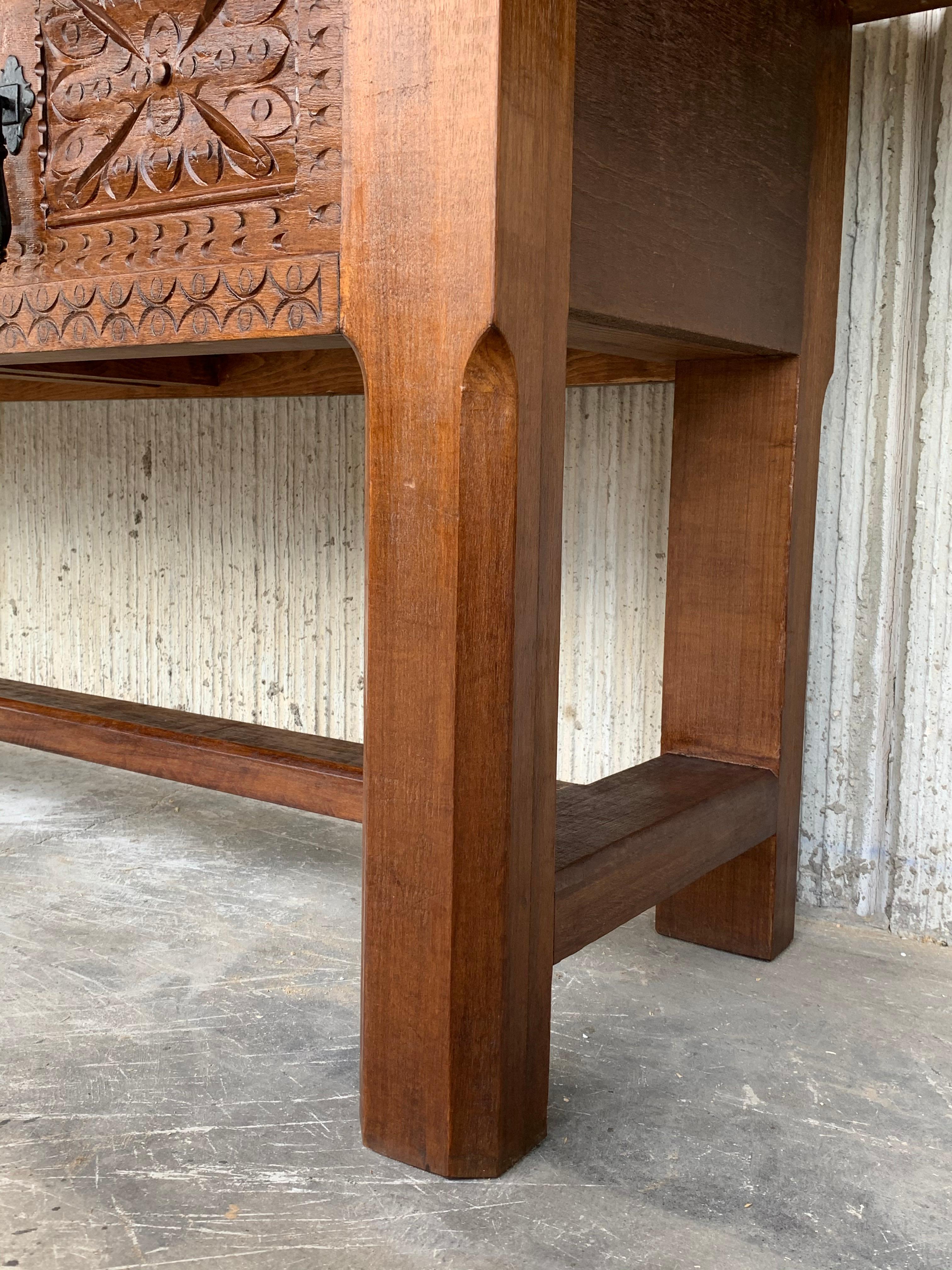 20th Century Large Spanish Baroque Style Carved Walnut Refectory Table 9