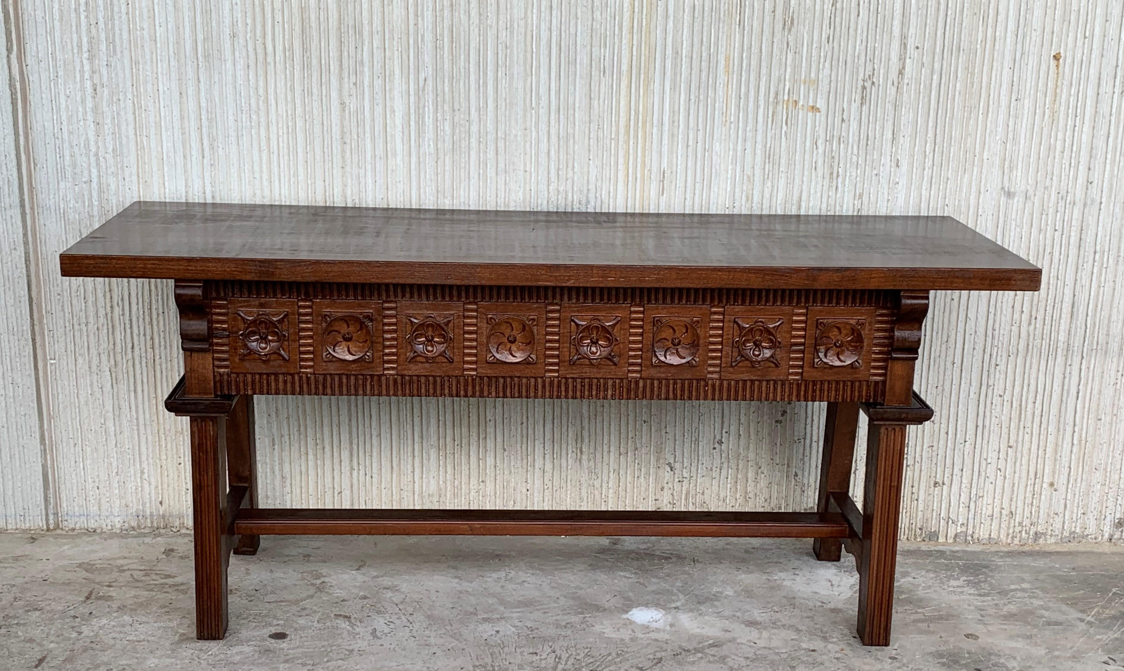 20th Century Large Spanish Baroque Style Carved Walnut Refectory Table 1