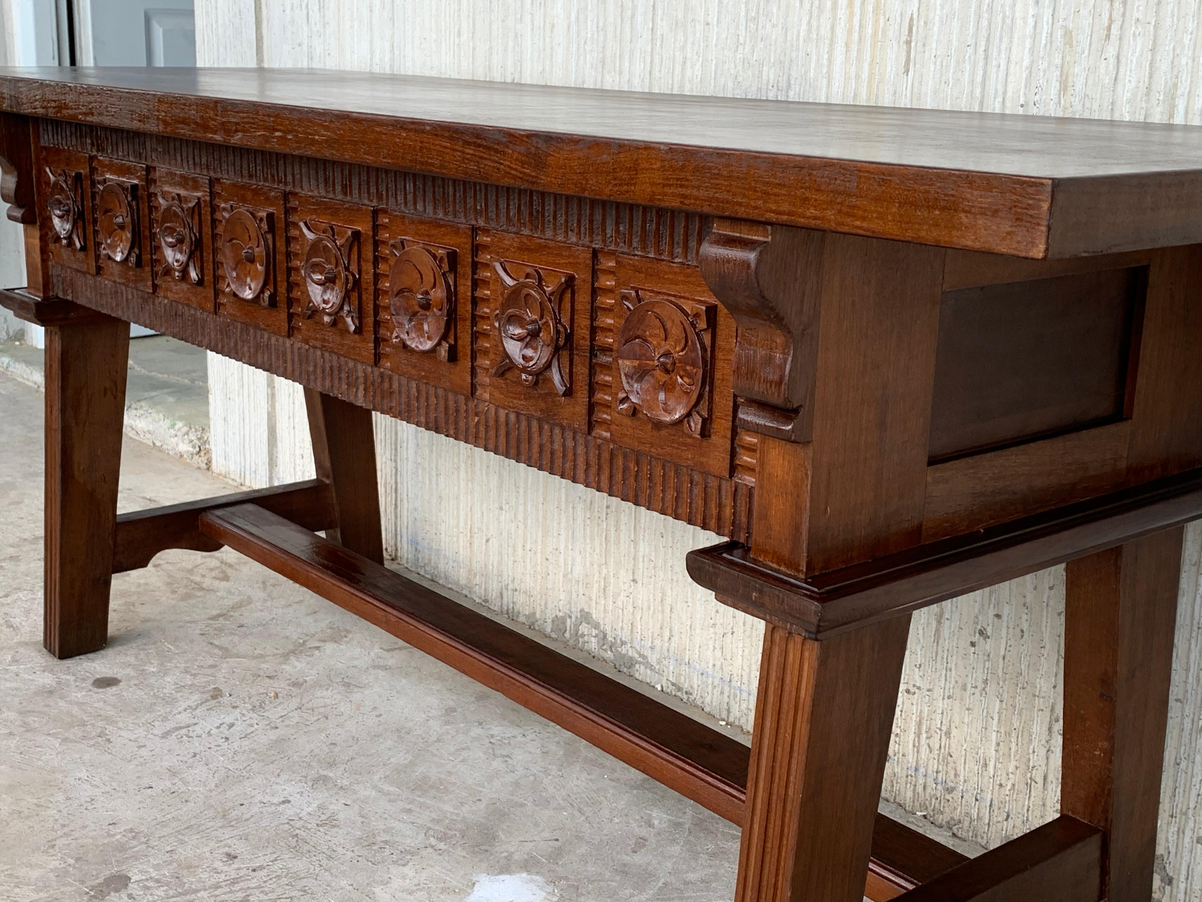 20th Century Large Spanish Baroque Style Carved Walnut Refectory Table For Sale 3