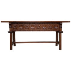 20th Century Large Spanish Baroque Style Carved Walnut Refectory Table