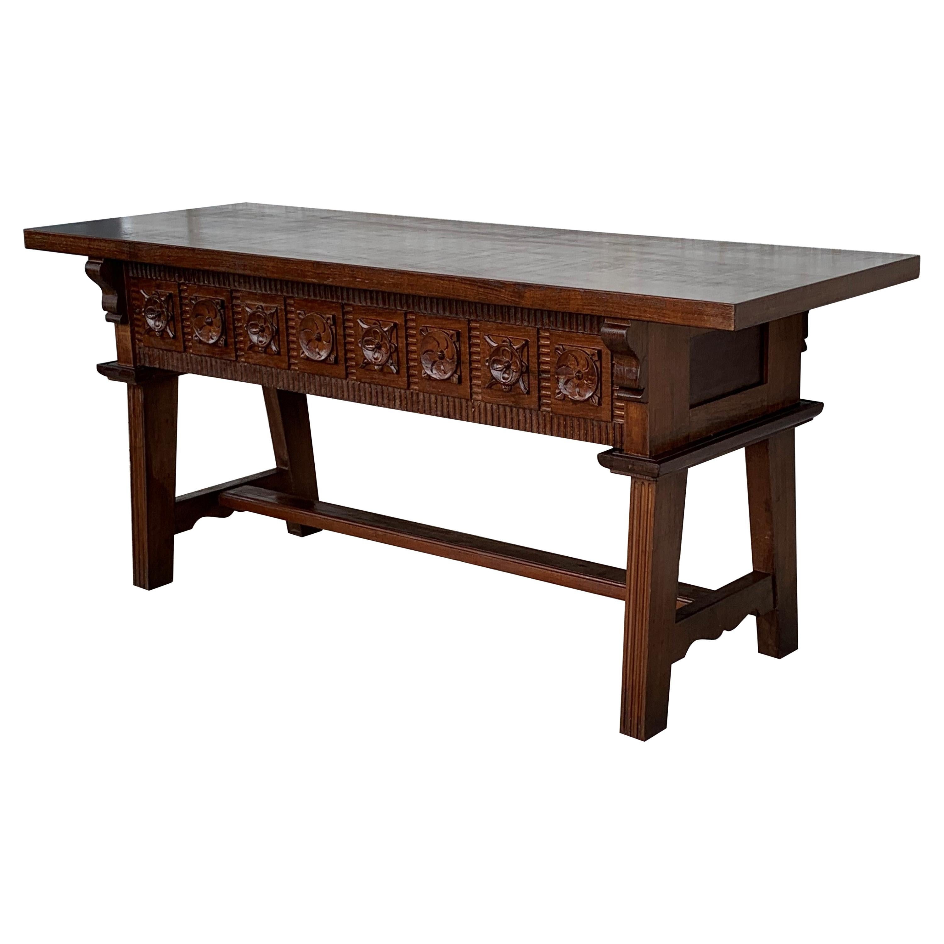 20th Century Large Spanish Baroque Style Carved Walnut Refectory Table