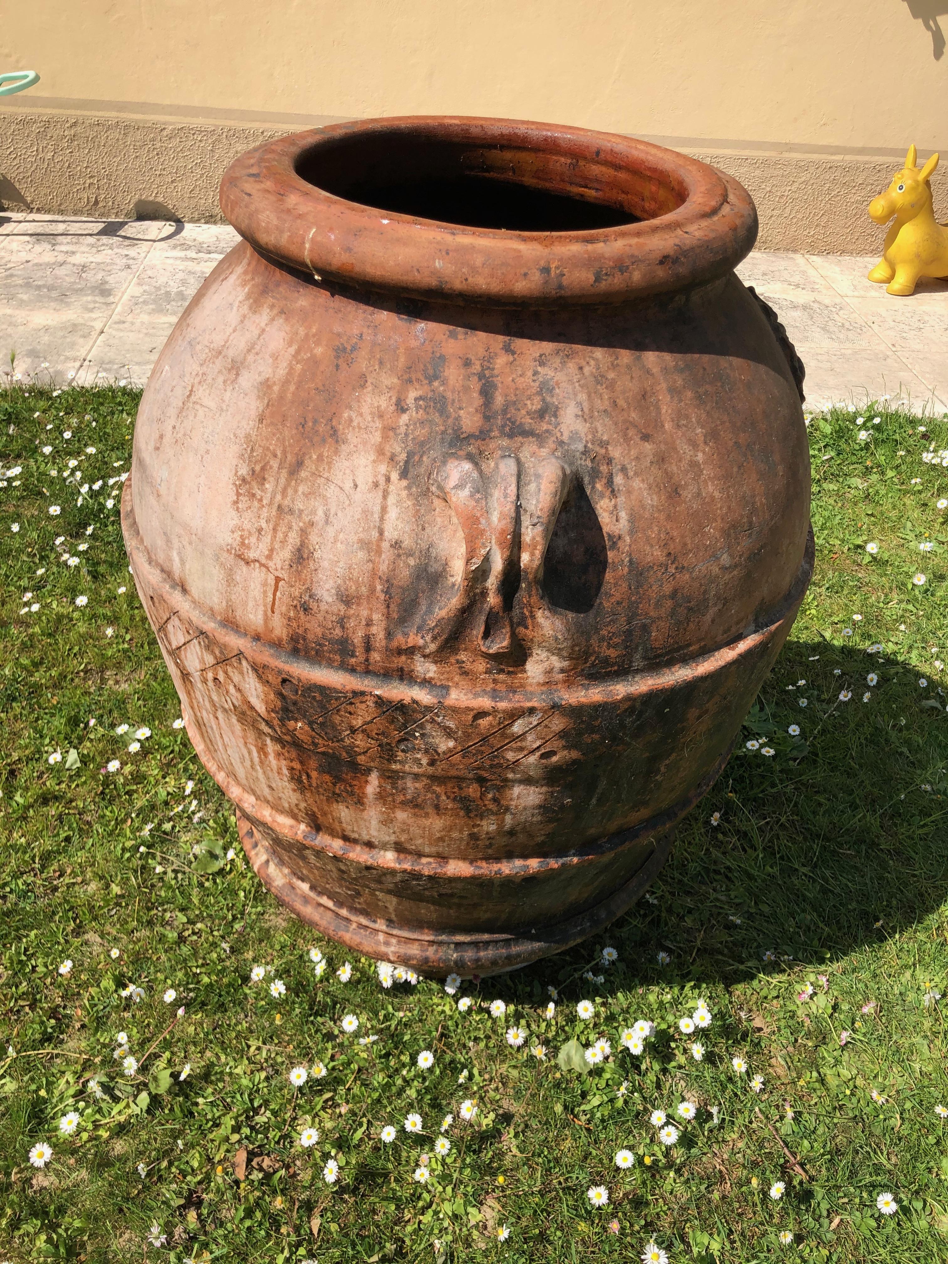 Italian 20th Century Large Terracotta Jar Of Impruneta