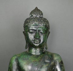 20th Century Large Thai Cast Bronze Buddha Garden Statue Verdigris Finish