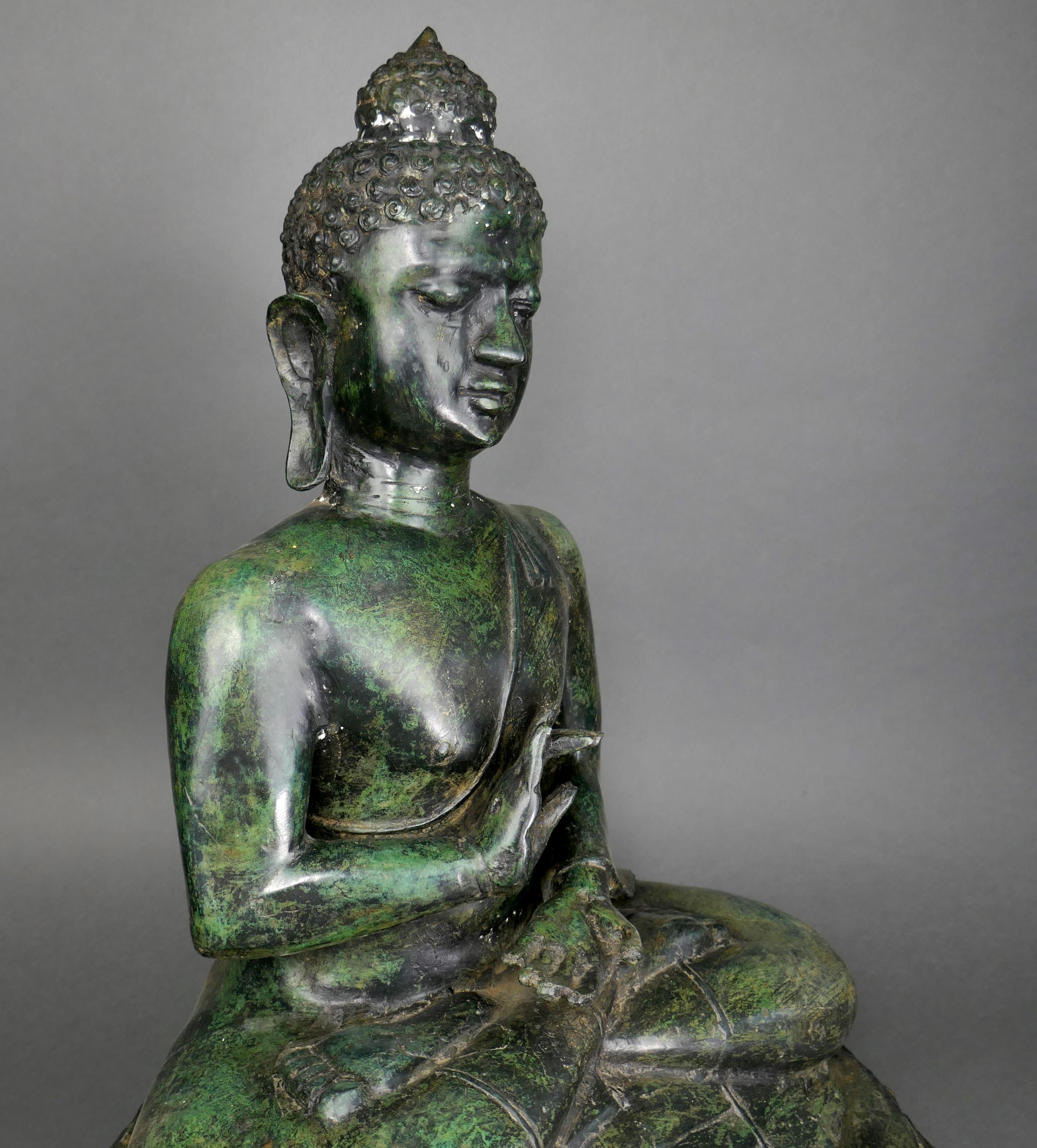 20th Century Large Thai Cast Bronze Buddha Garden Statue Verdigris Finish For Sale 2