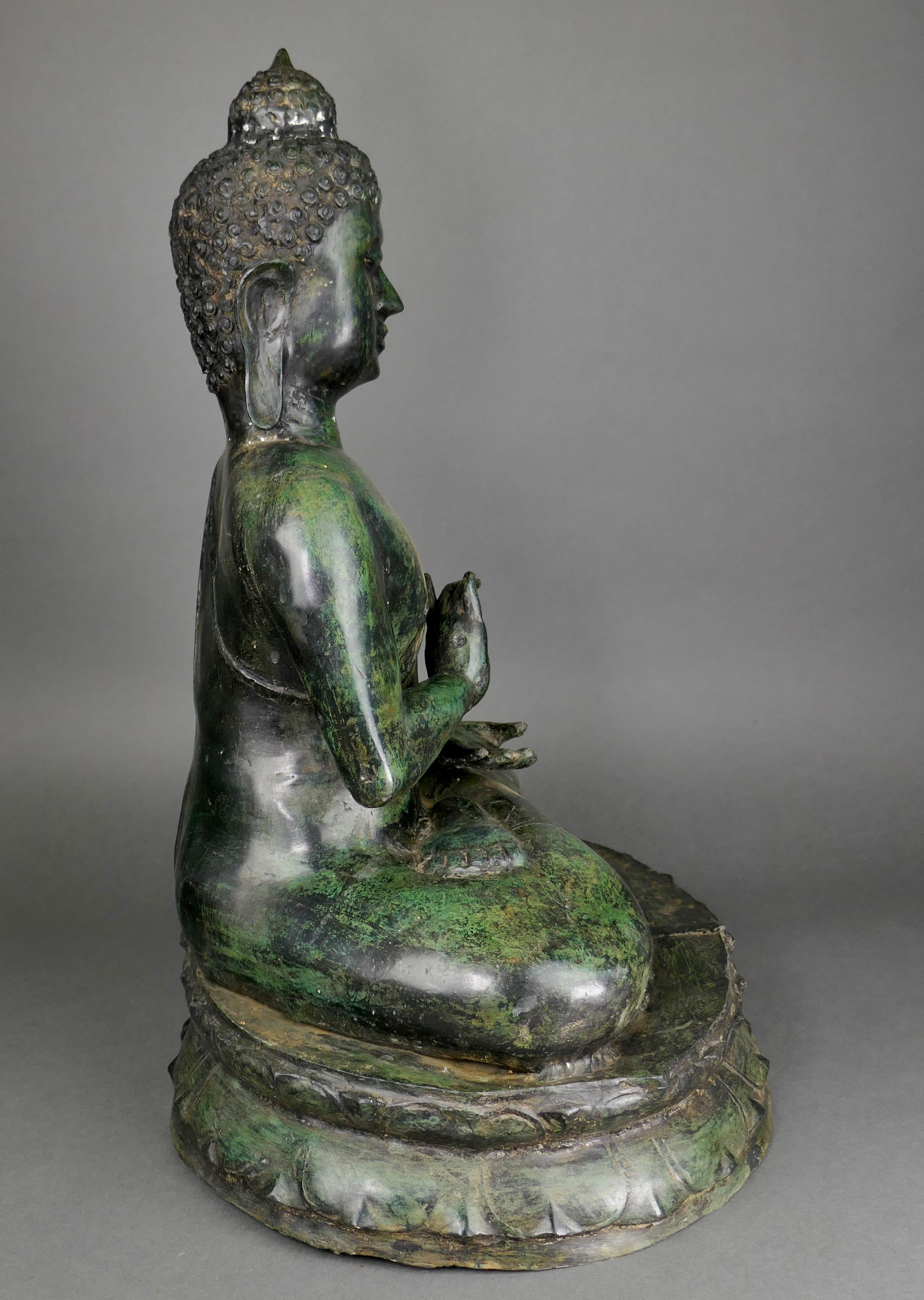 20th Century Large Thai Cast Bronze Buddha Garden Statue Verdigris Finish For Sale 3