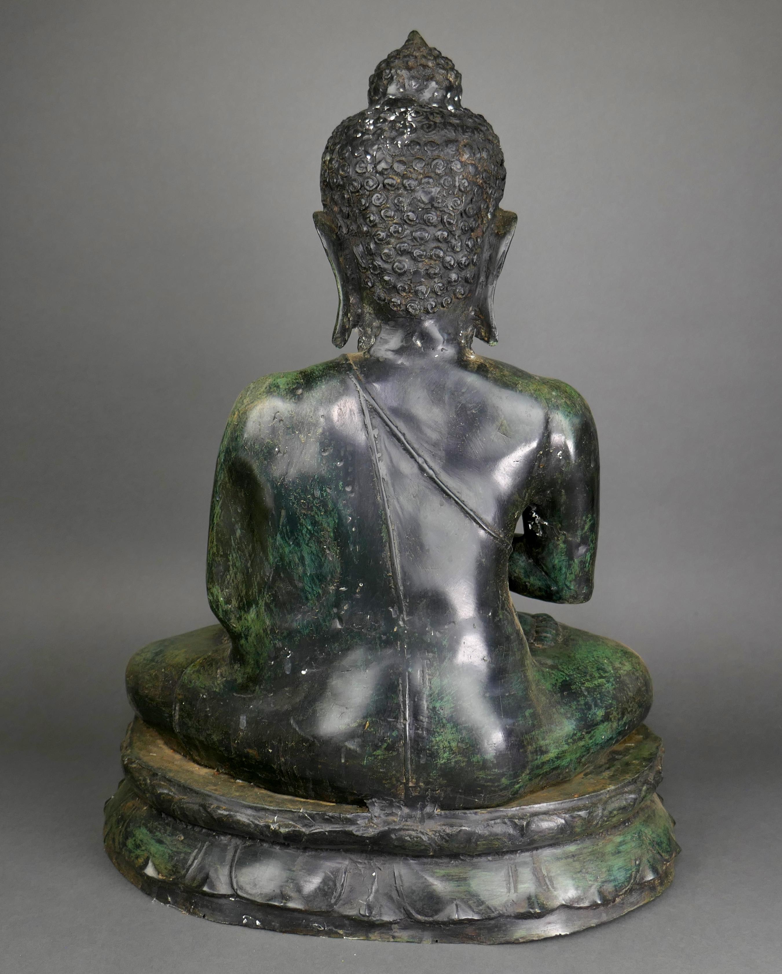 20th Century Large Thai Cast Bronze Buddha Garden Statue Verdigris Finish For Sale 4