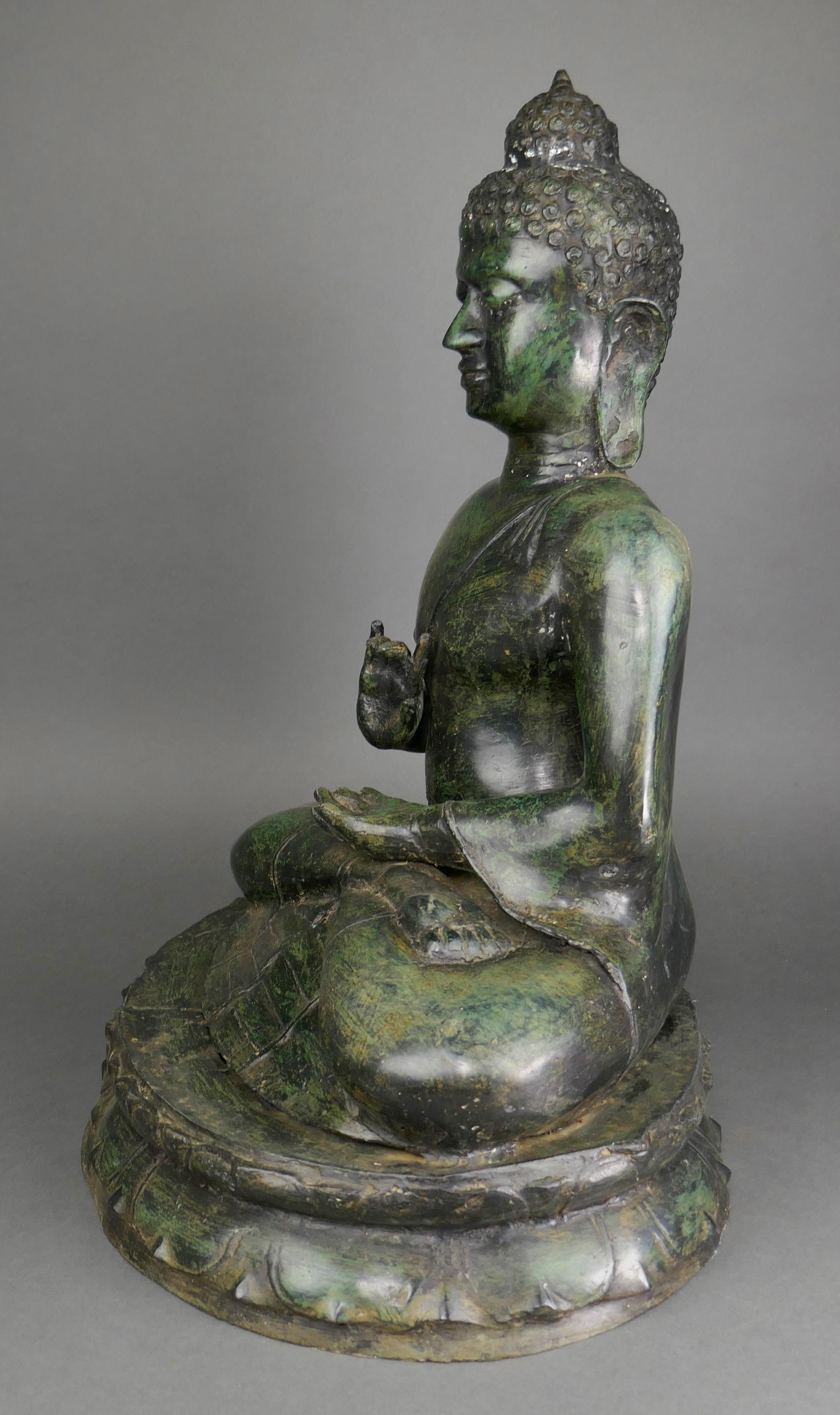 20th Century Large Thai Cast Bronze Buddha Garden Statue Verdigris Finish For Sale 5