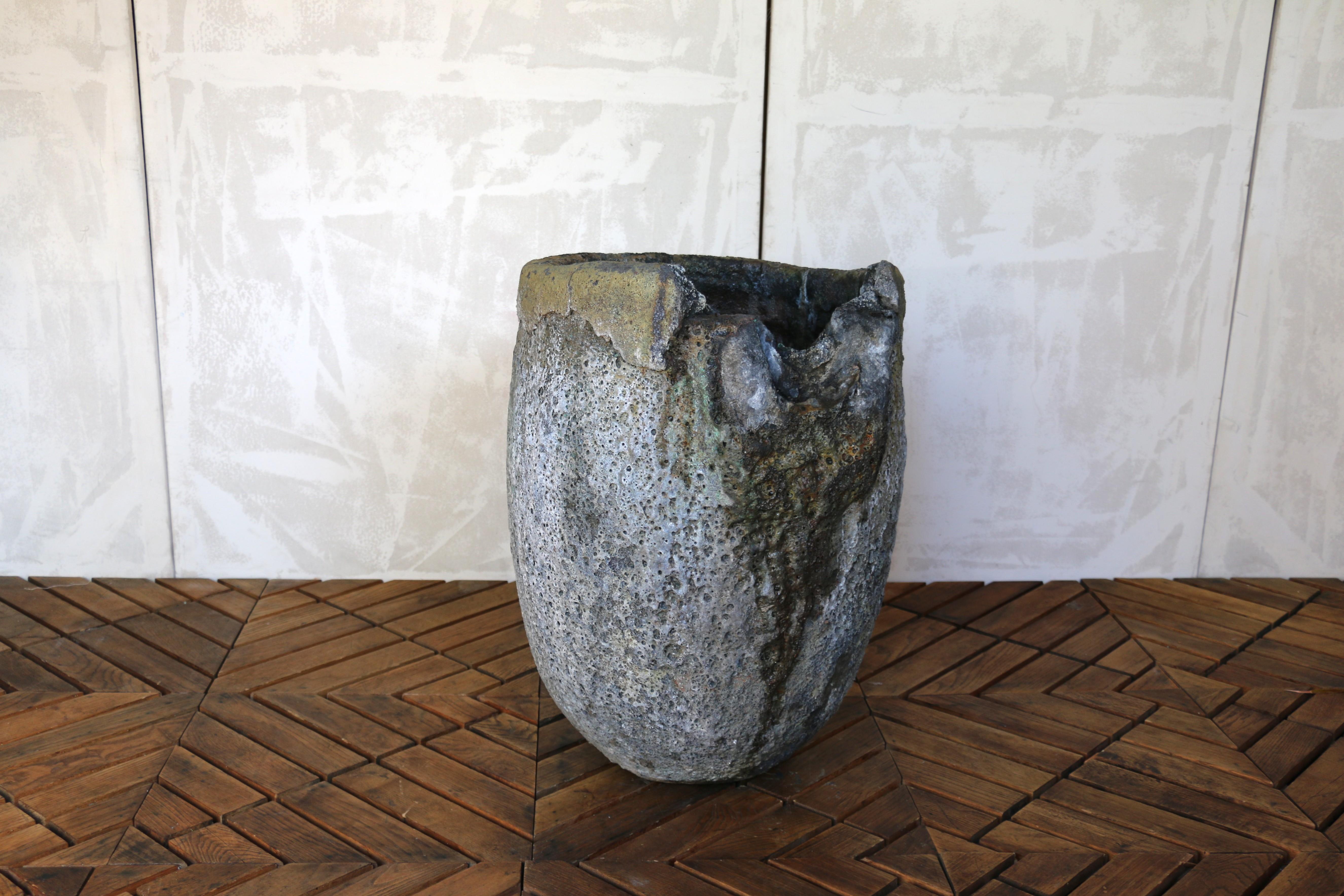 Brutalist 20th Century Large Vintage Foundry Crucible – Natural Lava Stone Form For Sale