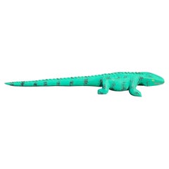 20th Century Large Wooden Painted Sculpture Figure of a Chameleon