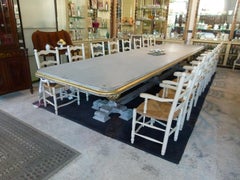 20th Century Large Wooden Table for 18/20 Guests with Light Blue Patina