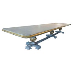 Grande table en bois du 20ème siècle pour 18/20 invités avec patine bleu clair