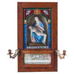 Vintage 20th Century Last Rites Shadowbox Viaticum with Statue of La Pieta