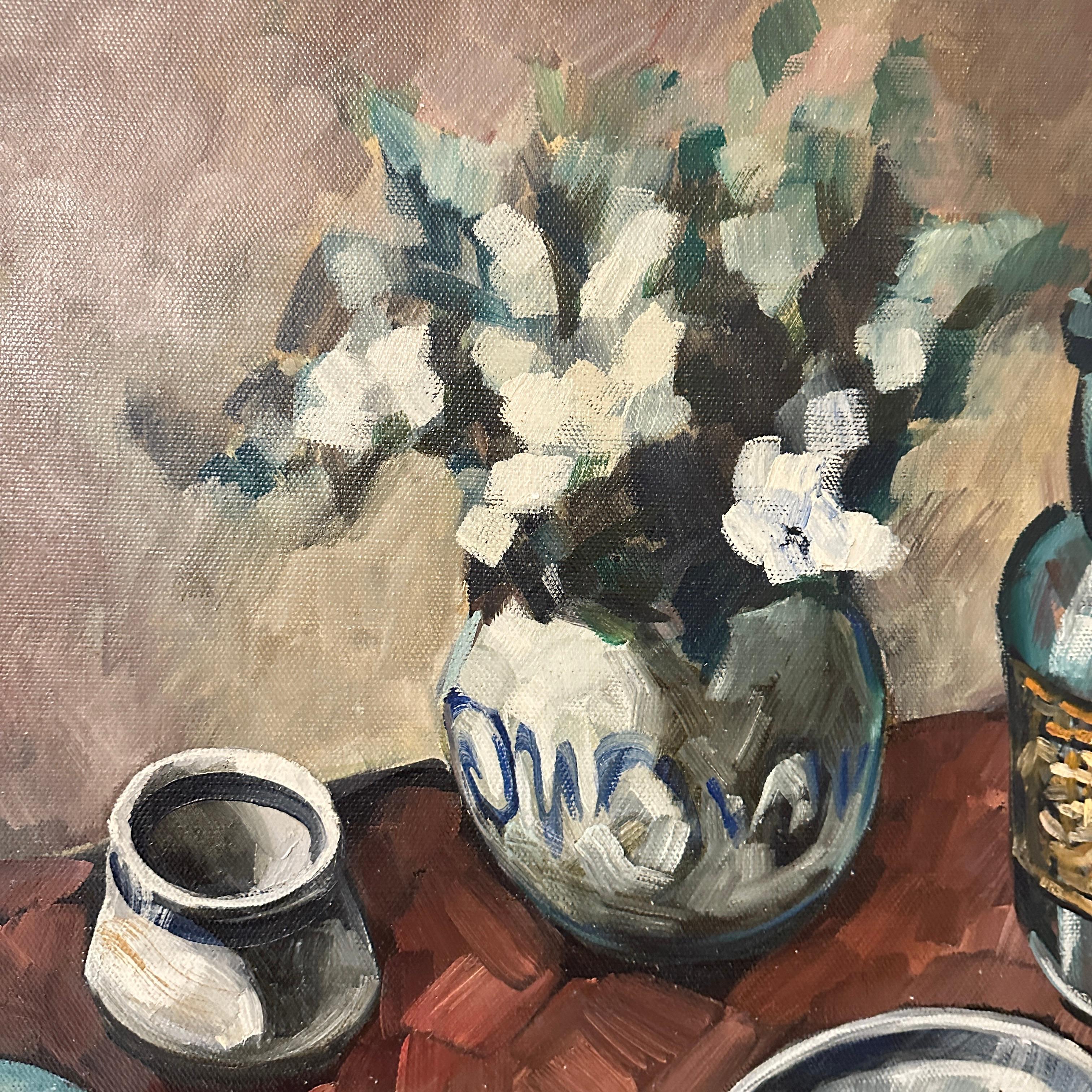 20th Century Late Impressionist Still-Life Oil Painting, Pavel Roucka, 1986 For Sale 3