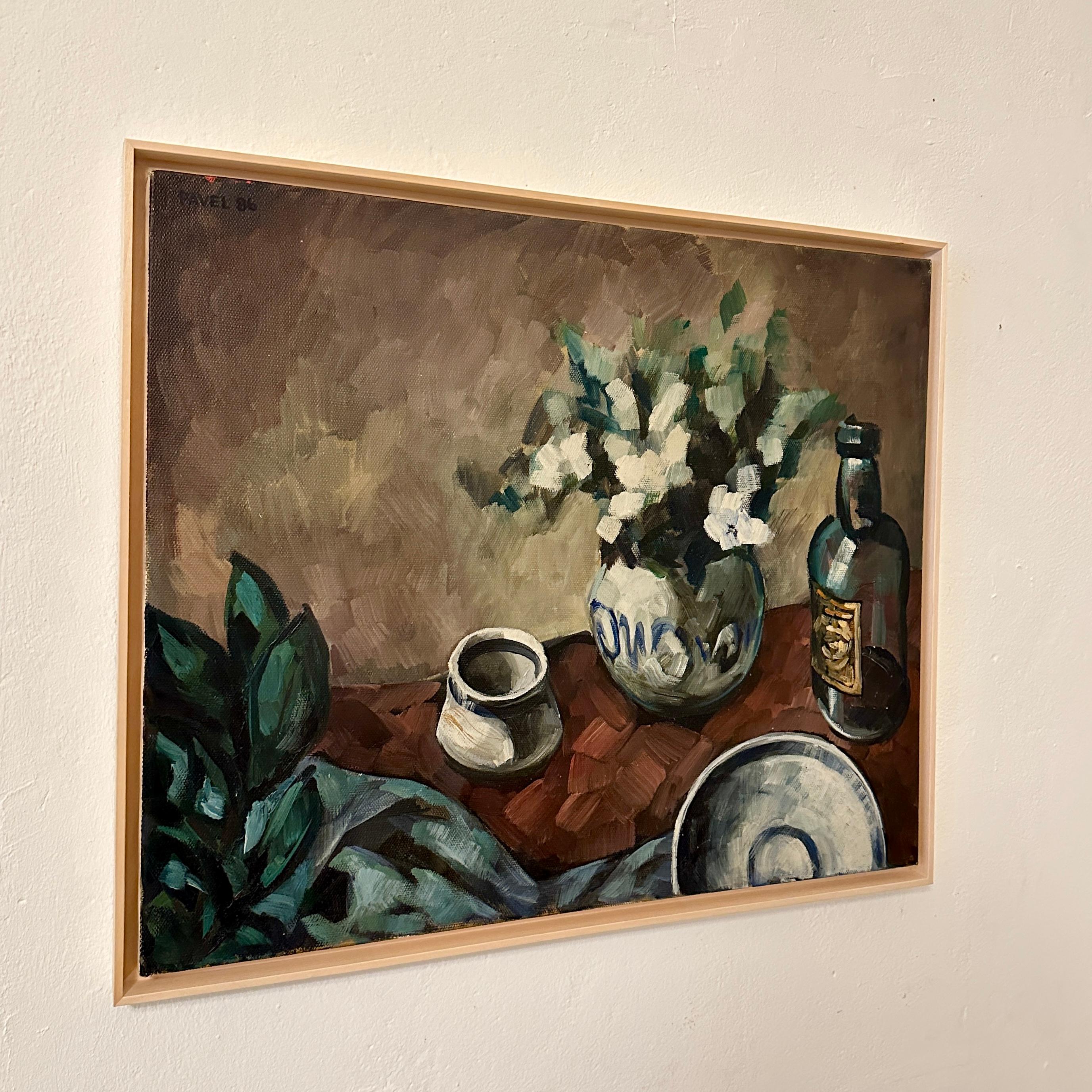 Pavel Roucka's still-life oil painting, created in Czechoslovakia around 1986, offers a glimpse into the artistic landscape of the late 20th century. The piece likely reflects the prevailing styles of the time, perhaps incorporating elements of