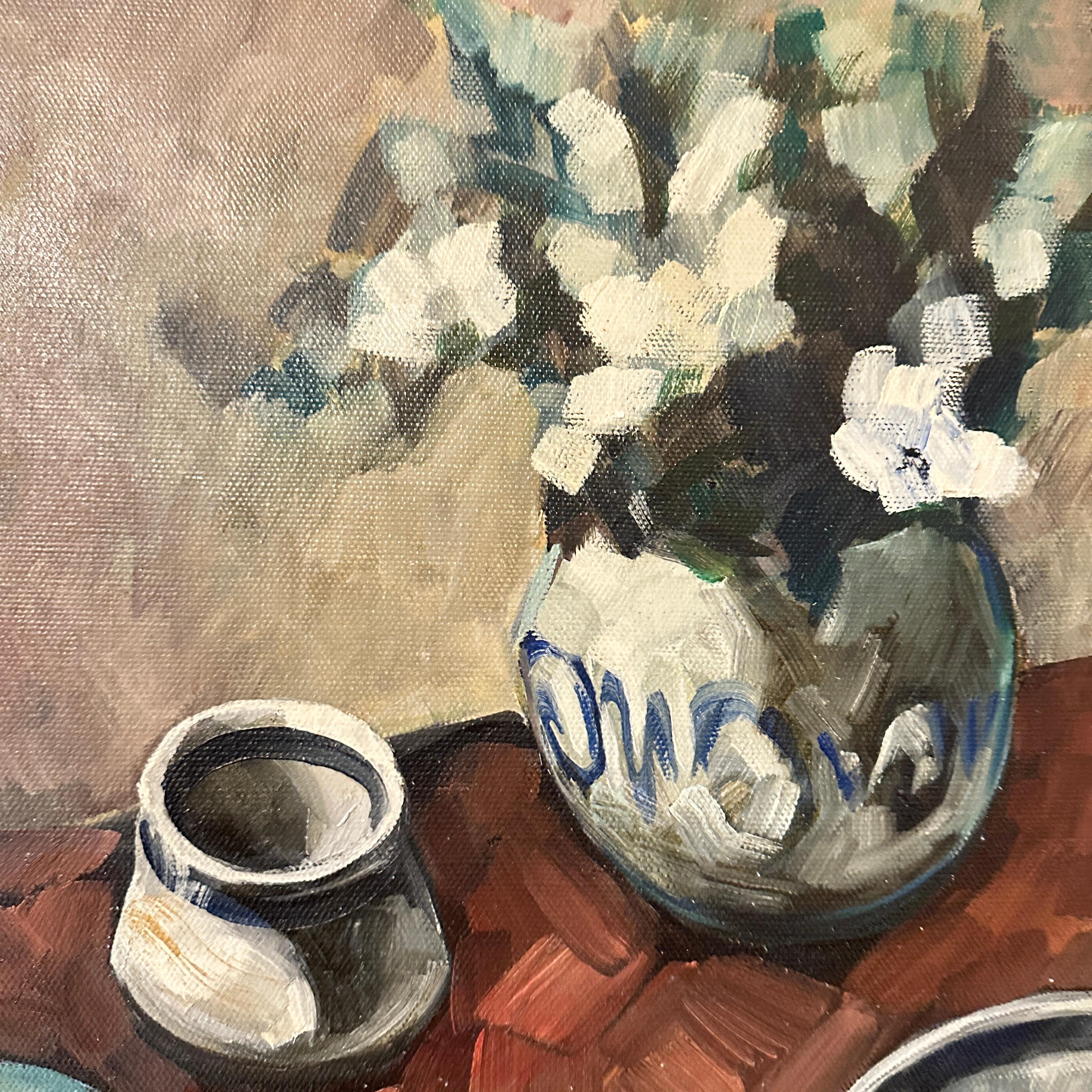 Czech 20th Century Late Impressionist Still-Life Oil Painting, Pavel Roucka, 1986 For Sale