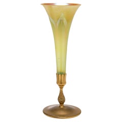 20th Century L.C. Tiffany Favrile Glass and Gilt Bronze Trumpet Vase, No. 1043 Antique 20th Century L.C. Tiffany Favrile Glass and Gilt Bronze Trumpet Vase, No. 1043