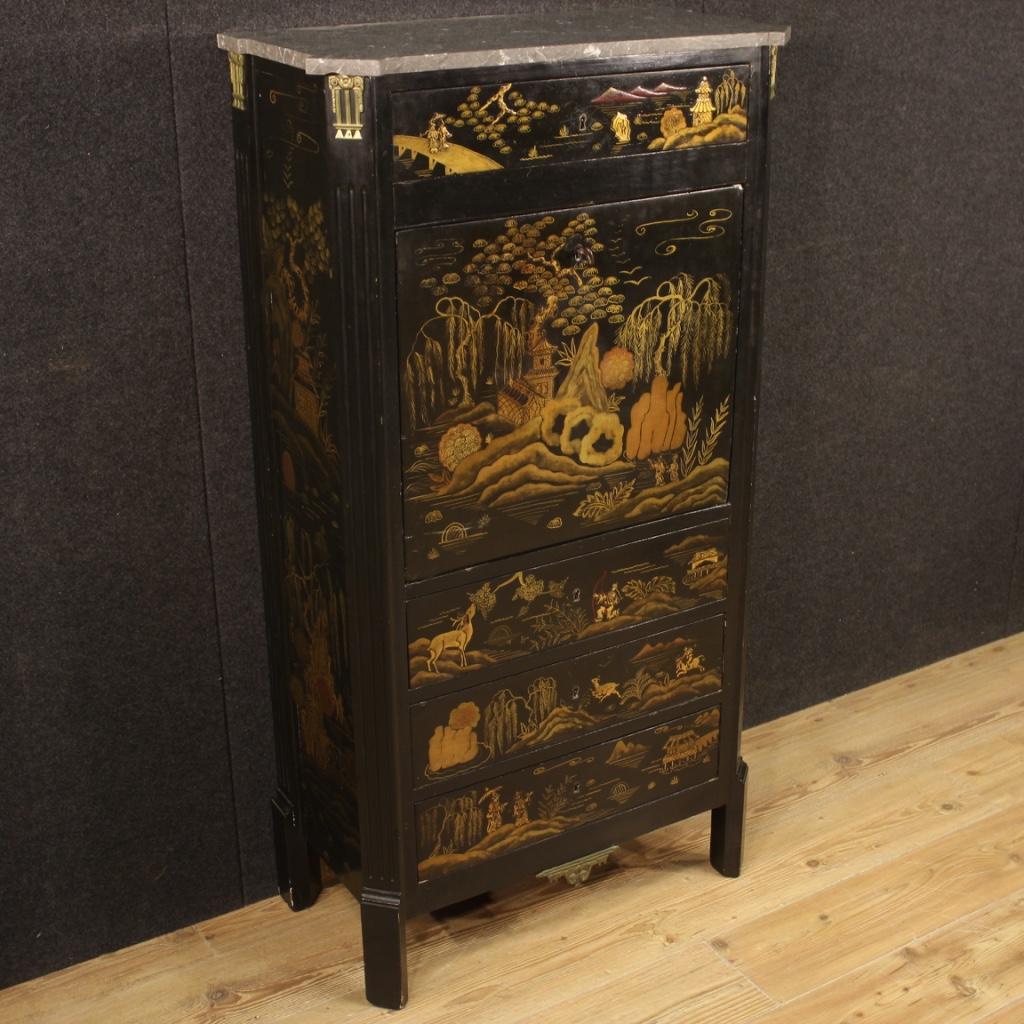 20th Century Lcquered Chinoiserie Wood with Marble Top French Secrétaire, 1920 1