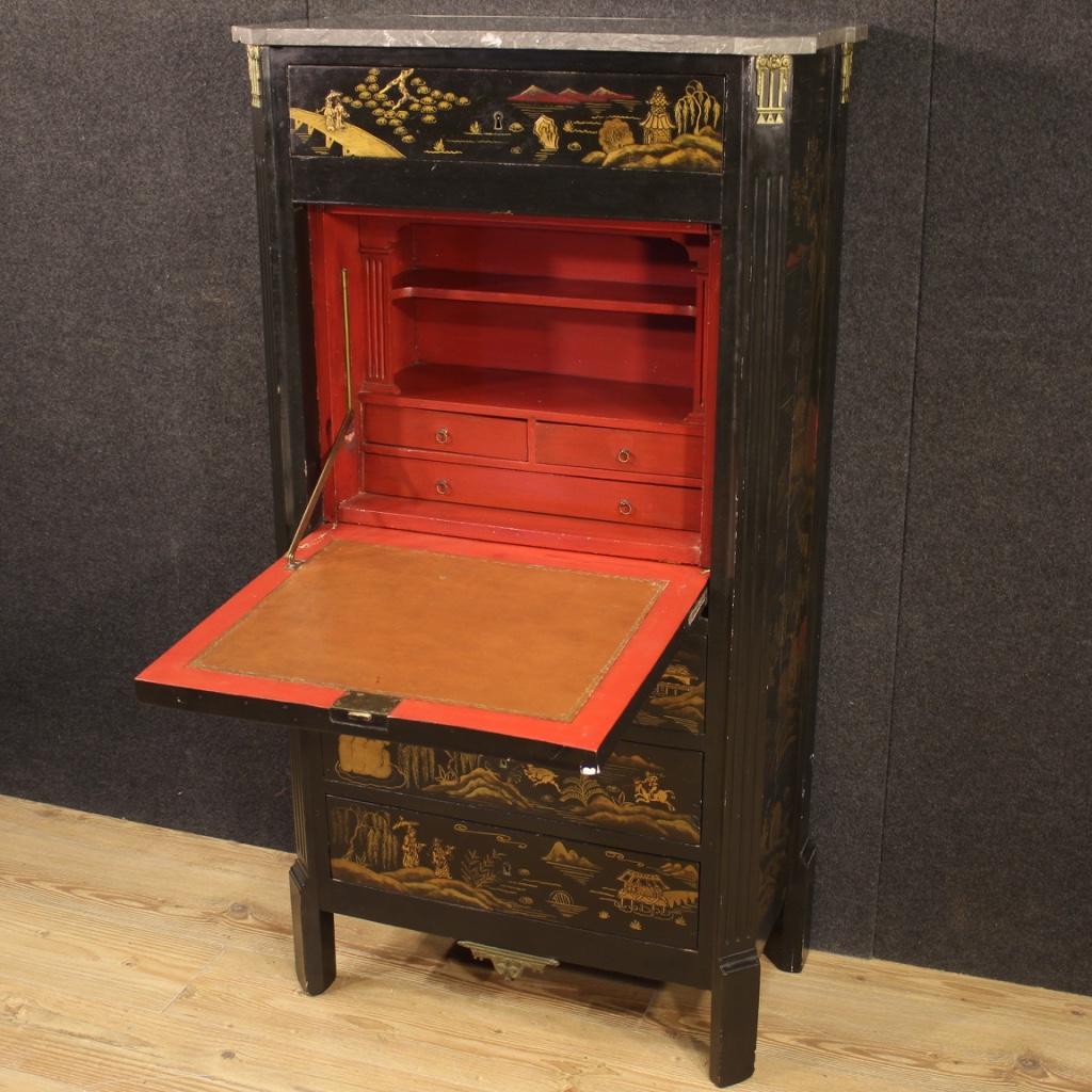 20th Century Lcquered Chinoiserie Wood with Marble Top French Secrétaire, 1920 2