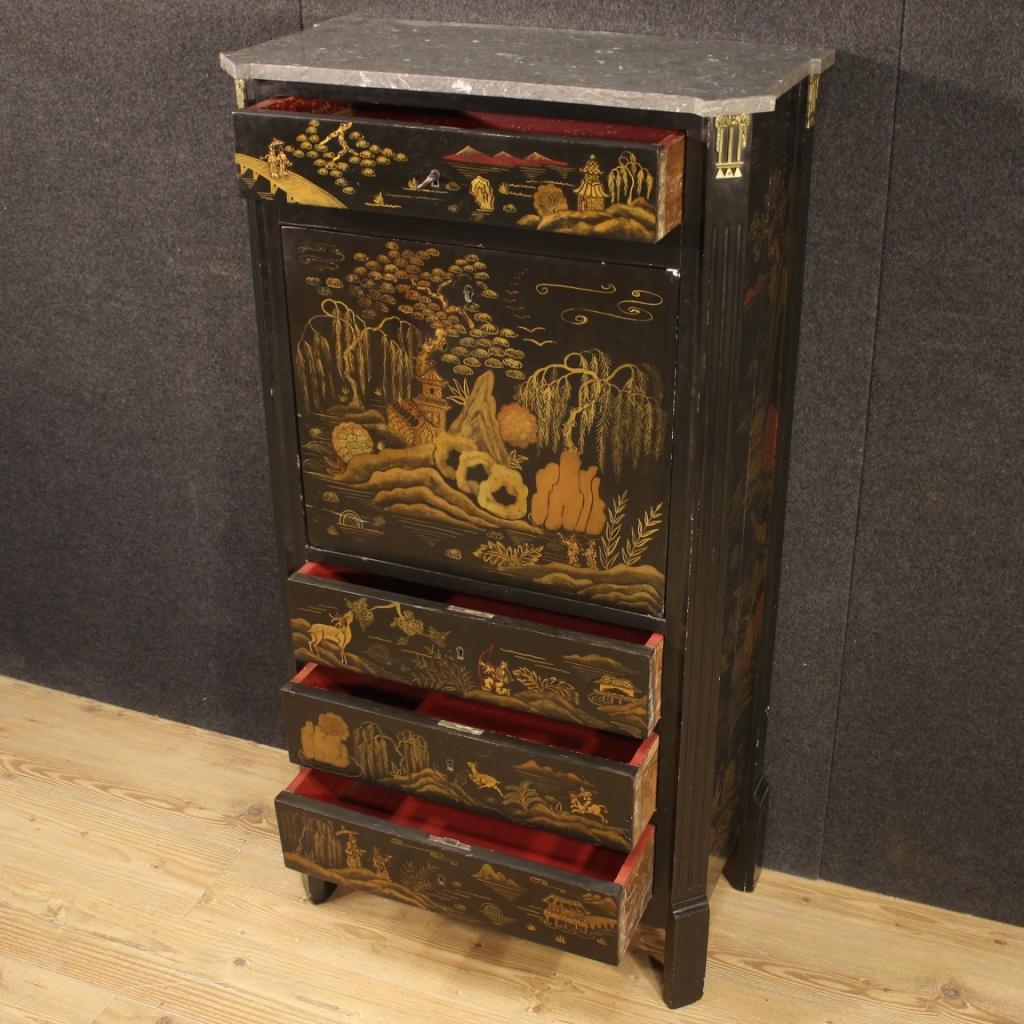 20th Century Lcquered Chinoiserie Wood with Marble Top French Secrétaire, 1920 4