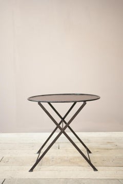 20th century leather and metal folding drinks table