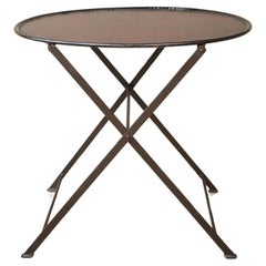 Retro 20th century leather and metal folding drinks table
