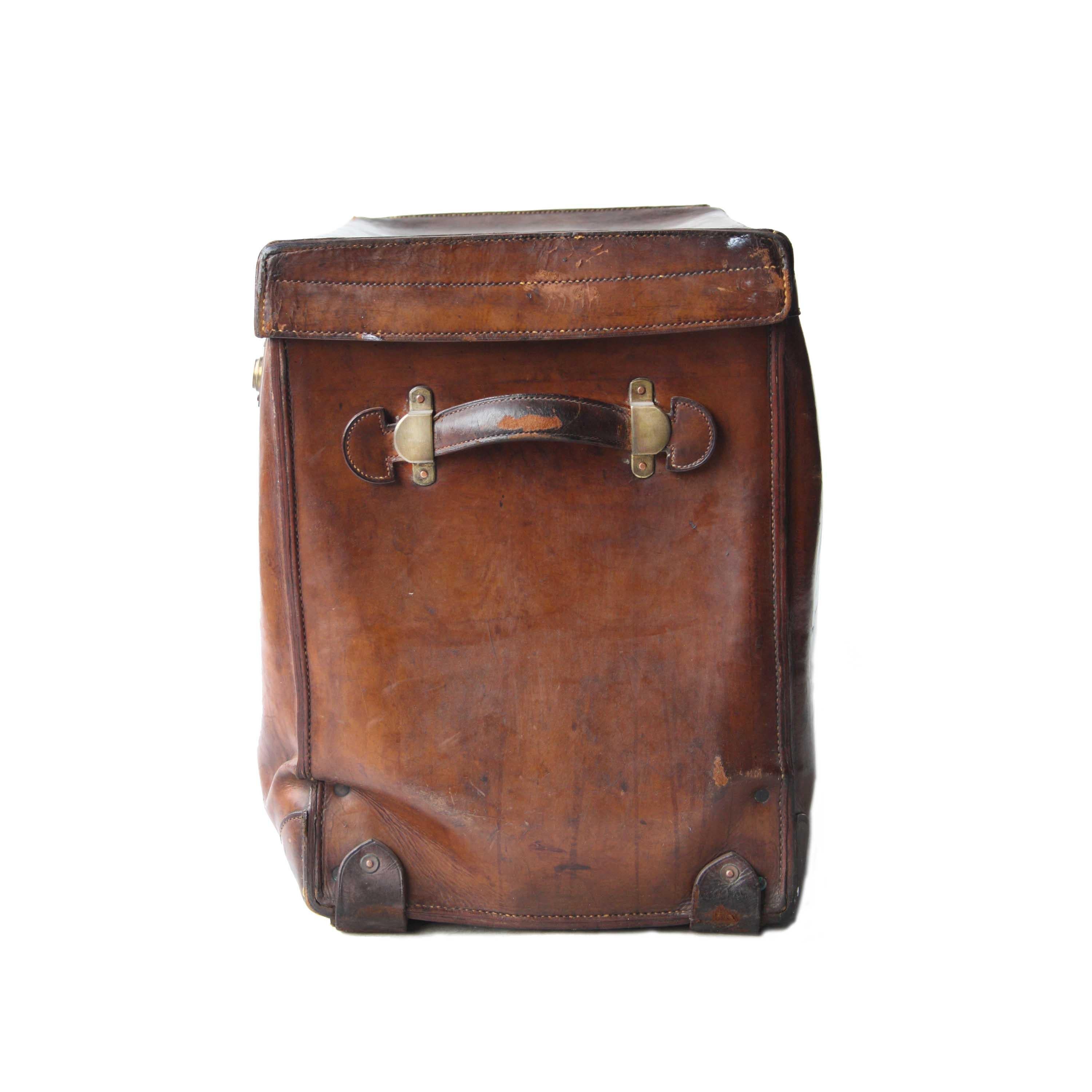 20th Century Leather Bronze English Trunk 1