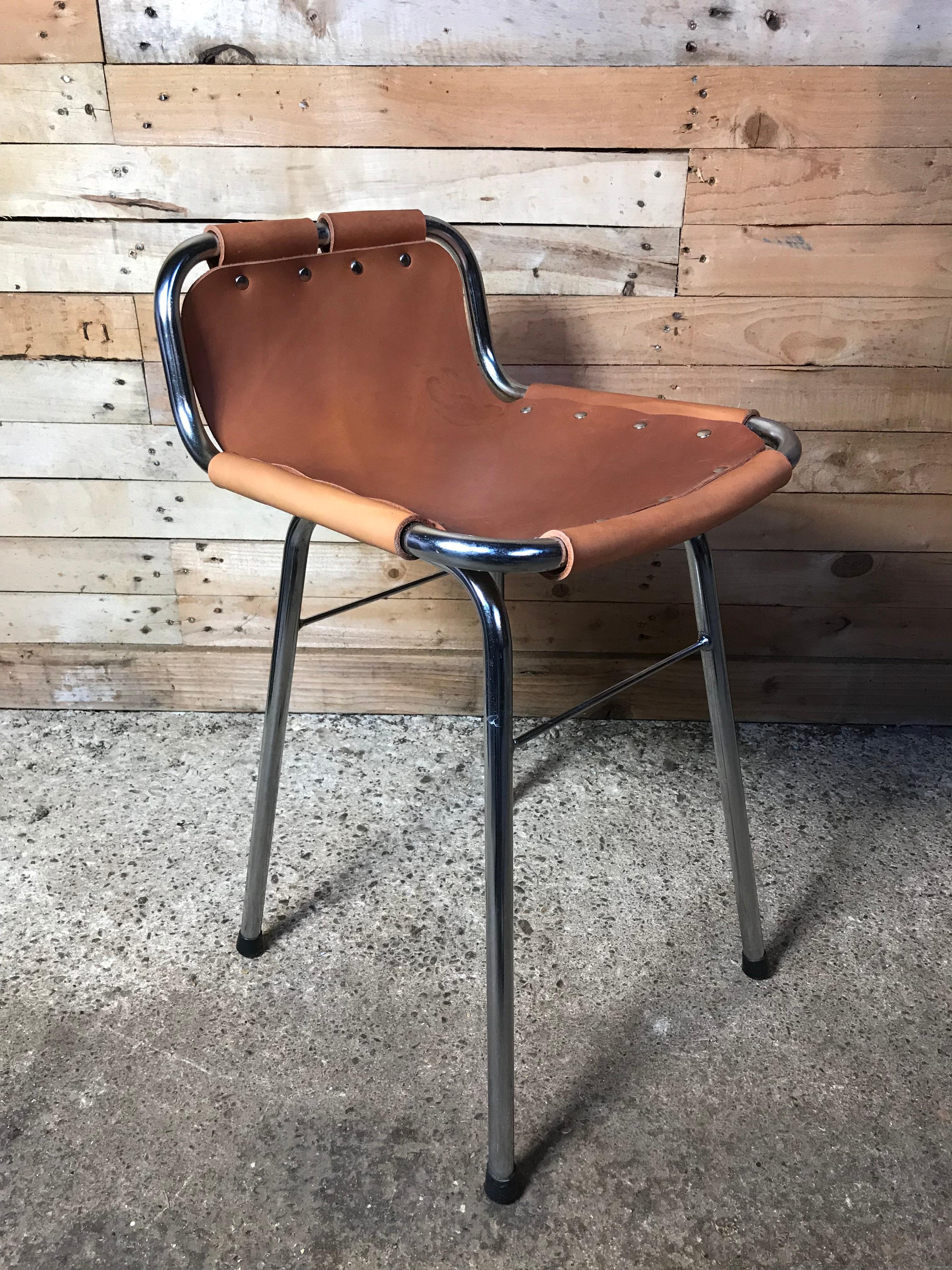 Mid-Century Modern 20th Century Leather Charlotte Perriand Stool for Les Arcs, 1960