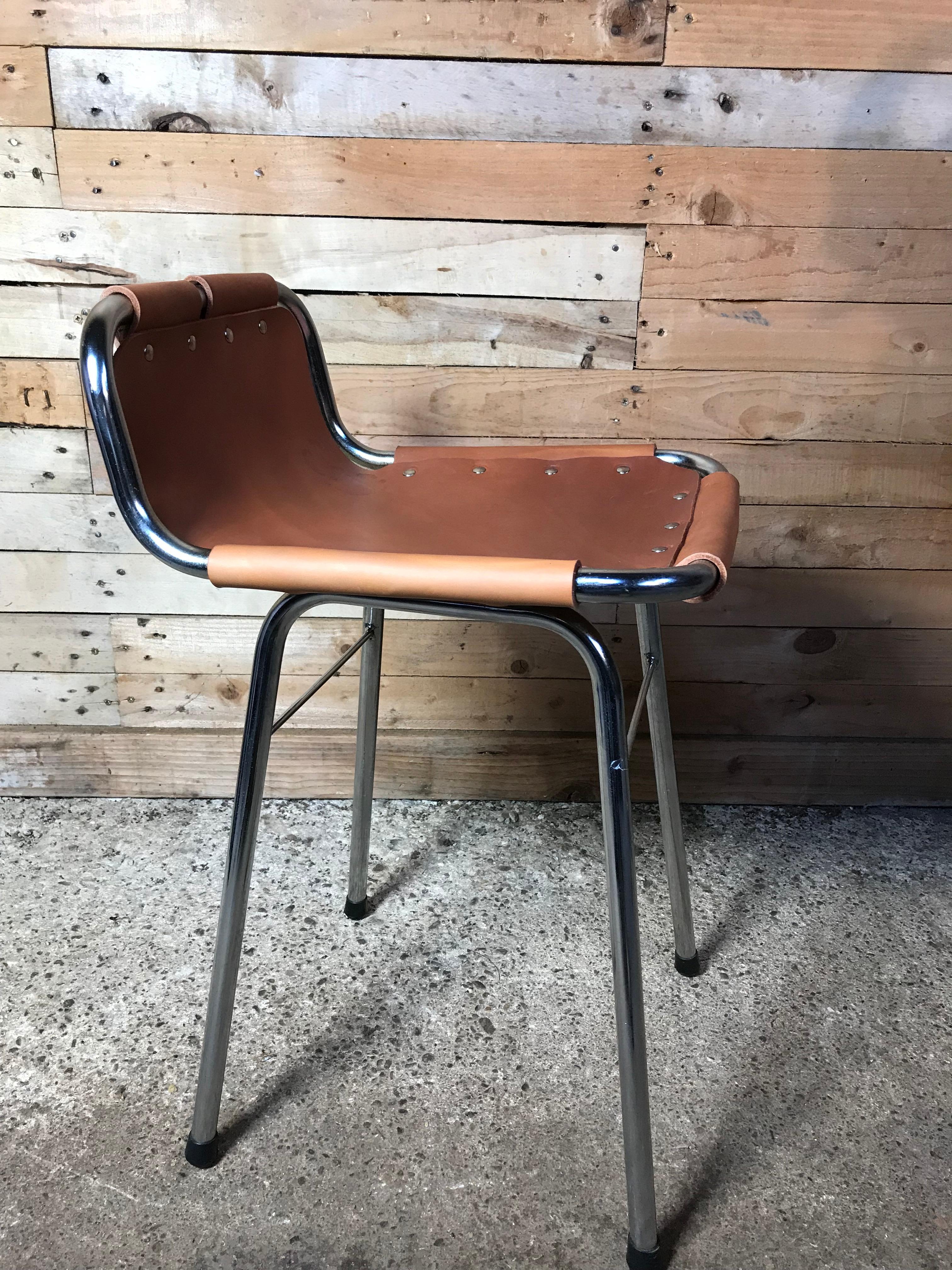 French 20th Century Leather Charlotte Perriand Stool for Les Arcs, 1960