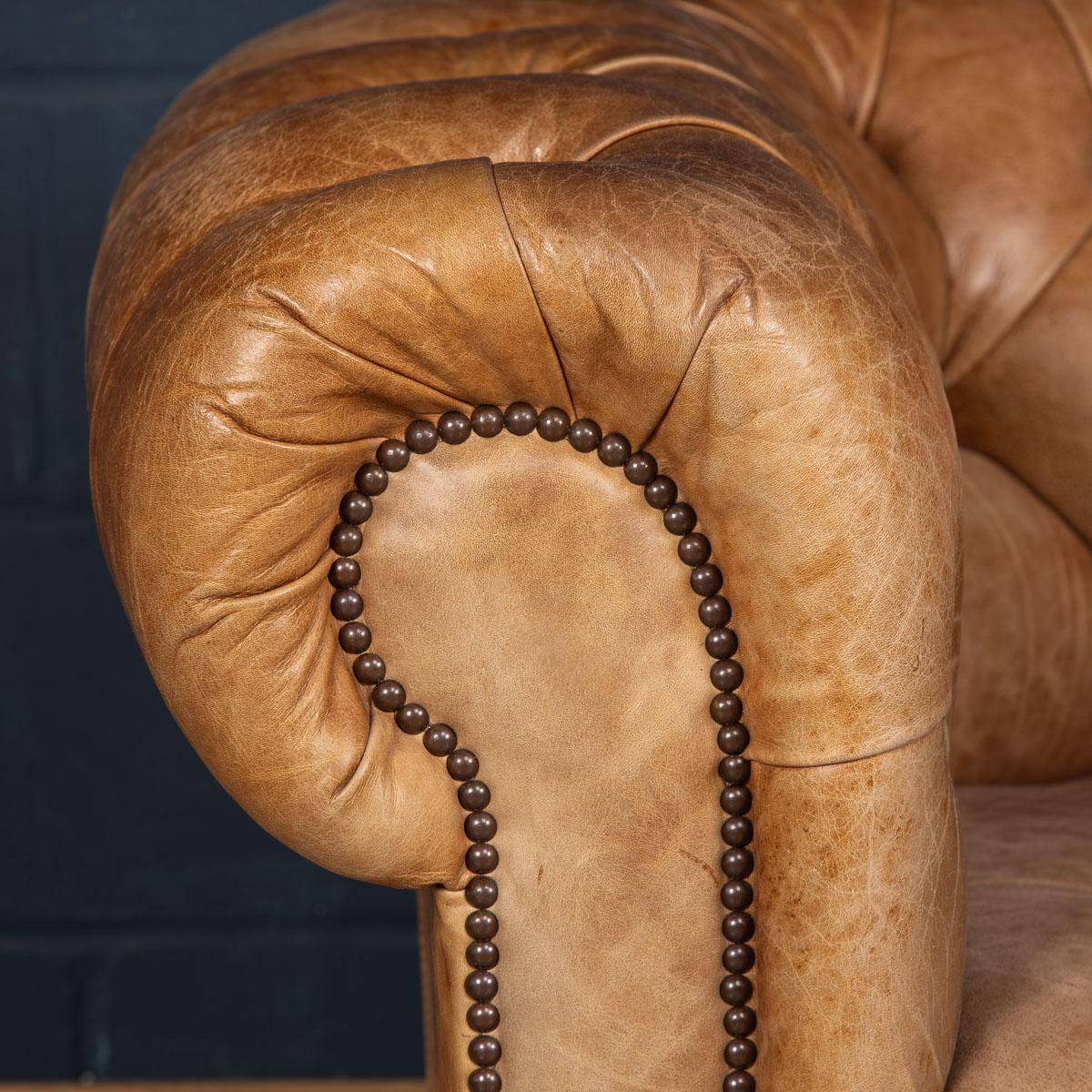 20th Century Leather Chesterfield Sofa with Button Down Seat, circa 1970 1