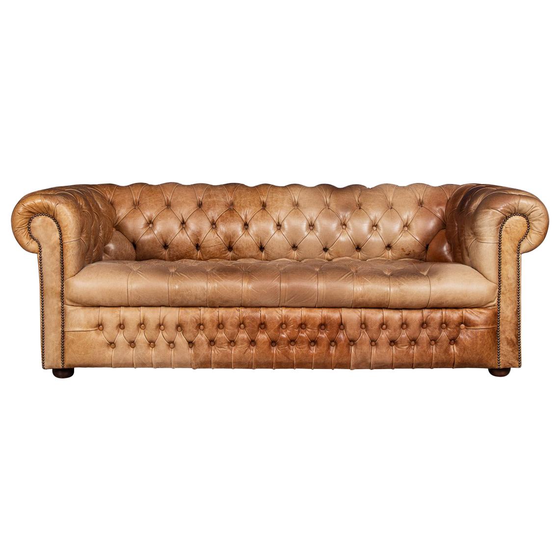 20th Century Leather Chesterfield Sofa with Button Down Seat, circa 1970