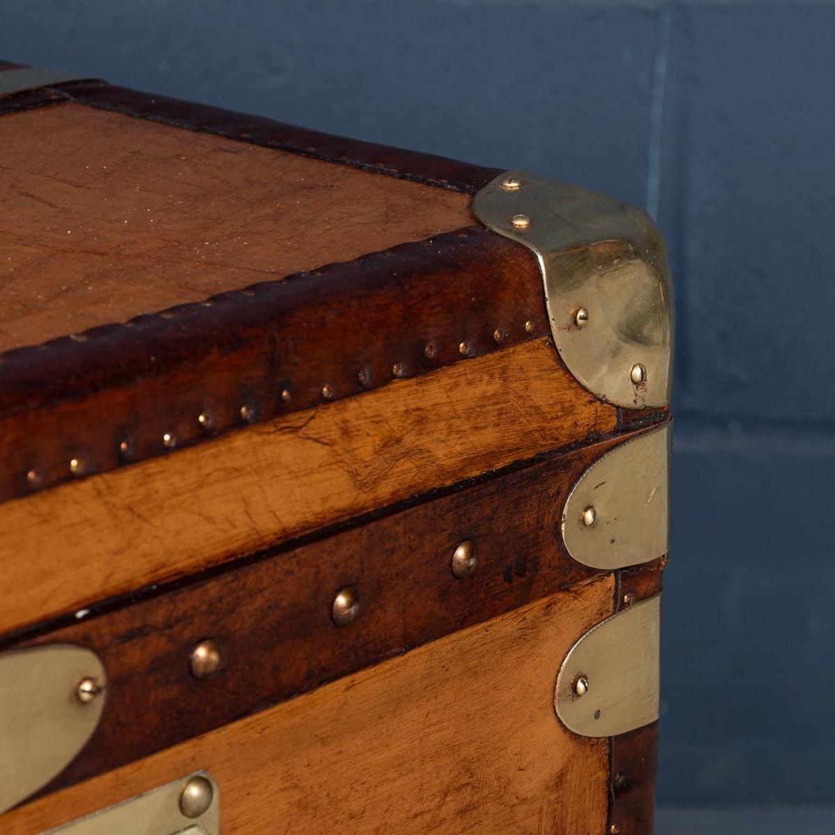 20th Century Leather Clad English Army / Navy Style Trunk For Sale 10
