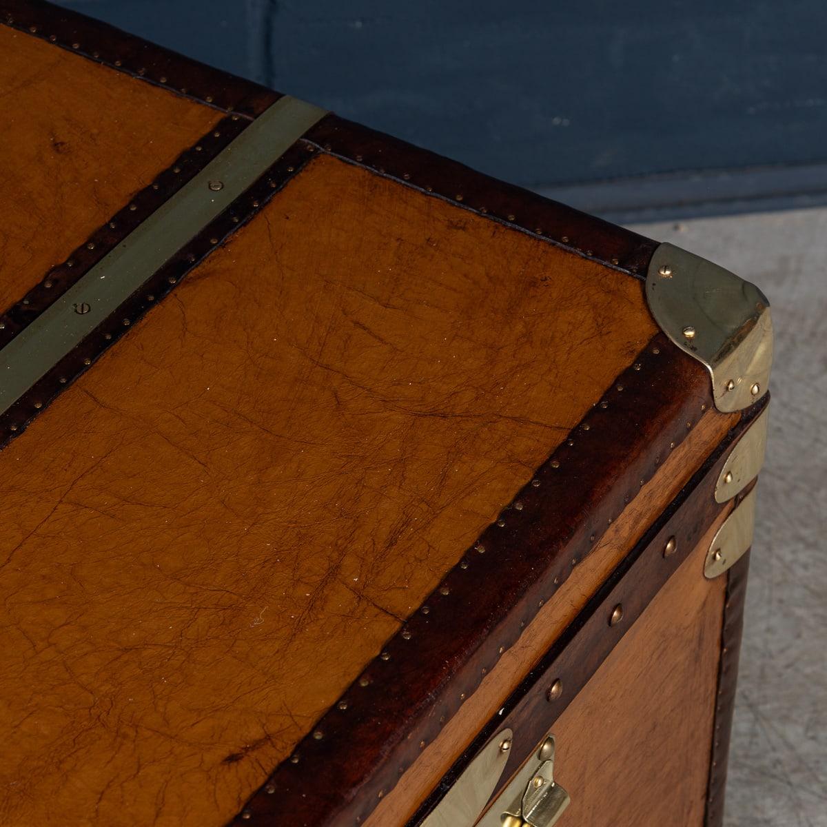 20th Century Leather Clad English Army / Navy Style Trunk For Sale 12