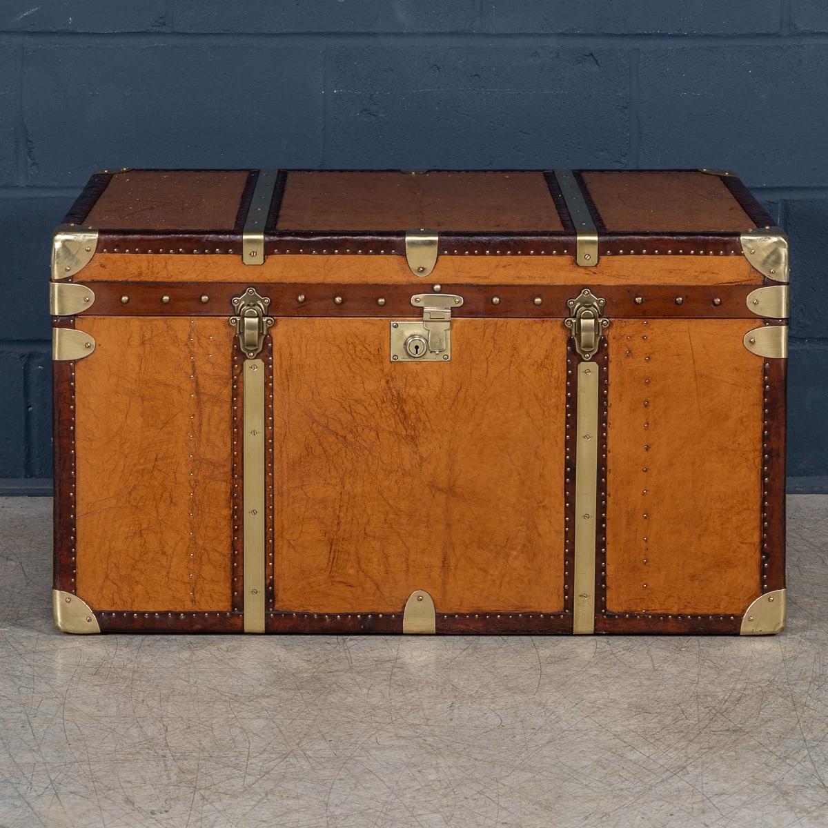 Other 20th Century Leather Clad English Army / Navy Style Trunk For Sale