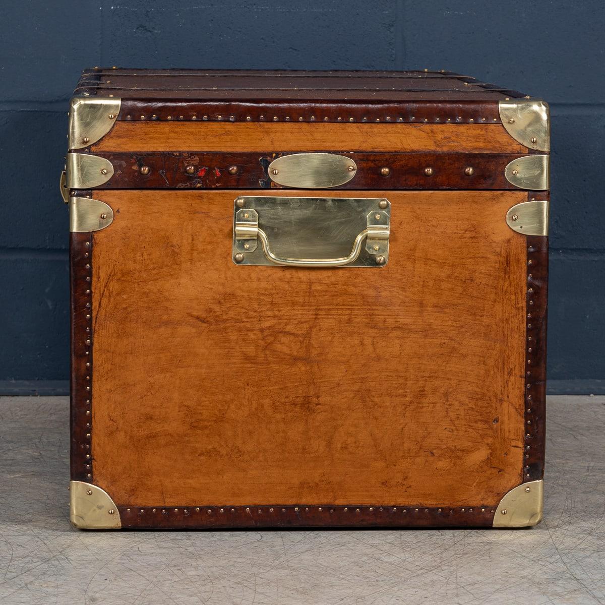 British 20th Century Leather Clad English Army / Navy Style Trunk For Sale