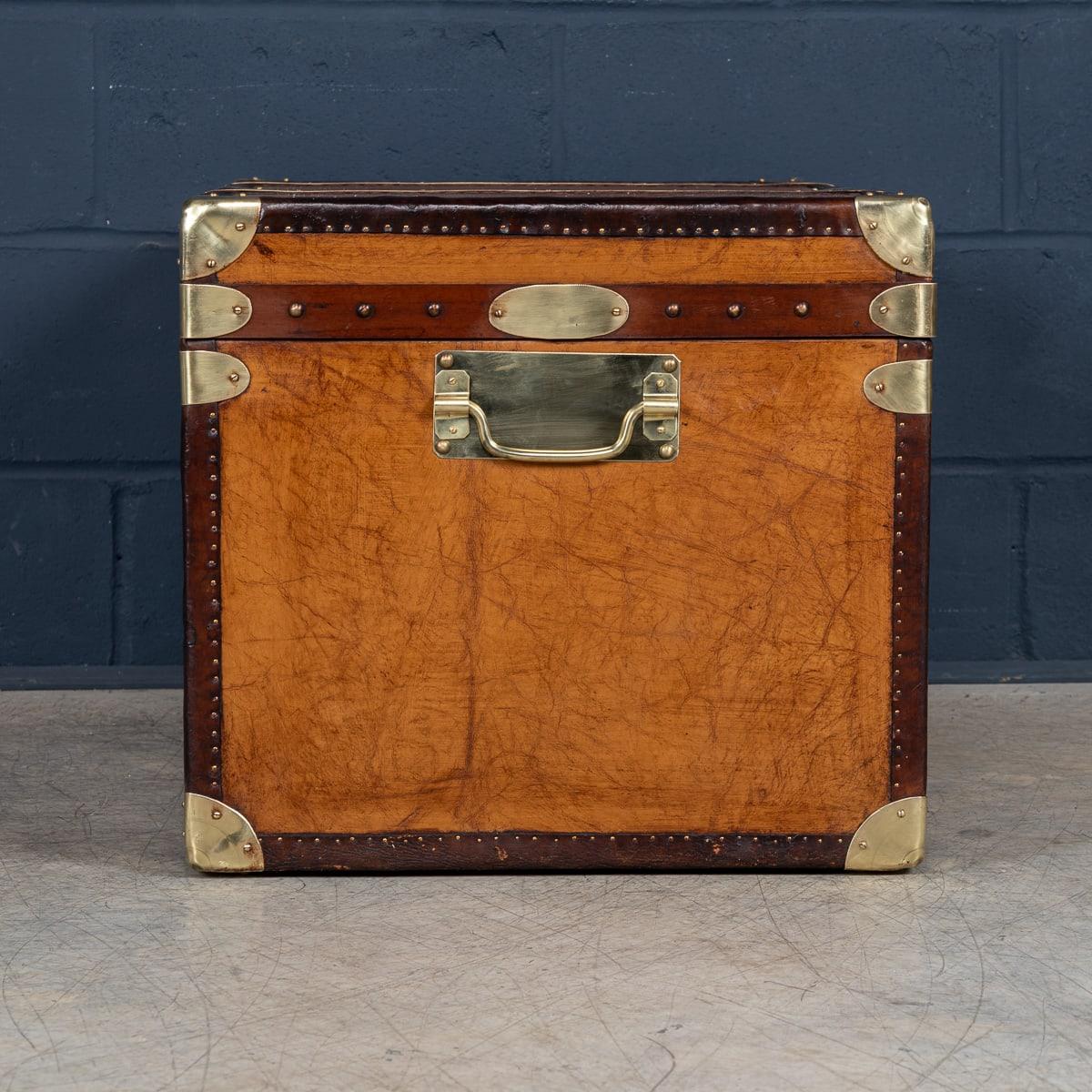 Brass 20th Century Leather Clad English Army / Navy Style Trunk For Sale