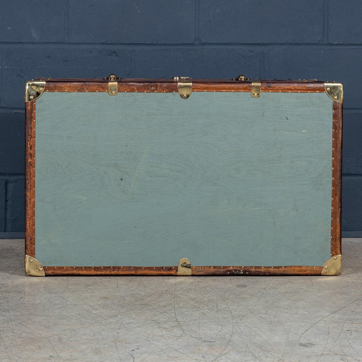 20th Century Leather Clad English Army / Navy Style Trunk For Sale 2