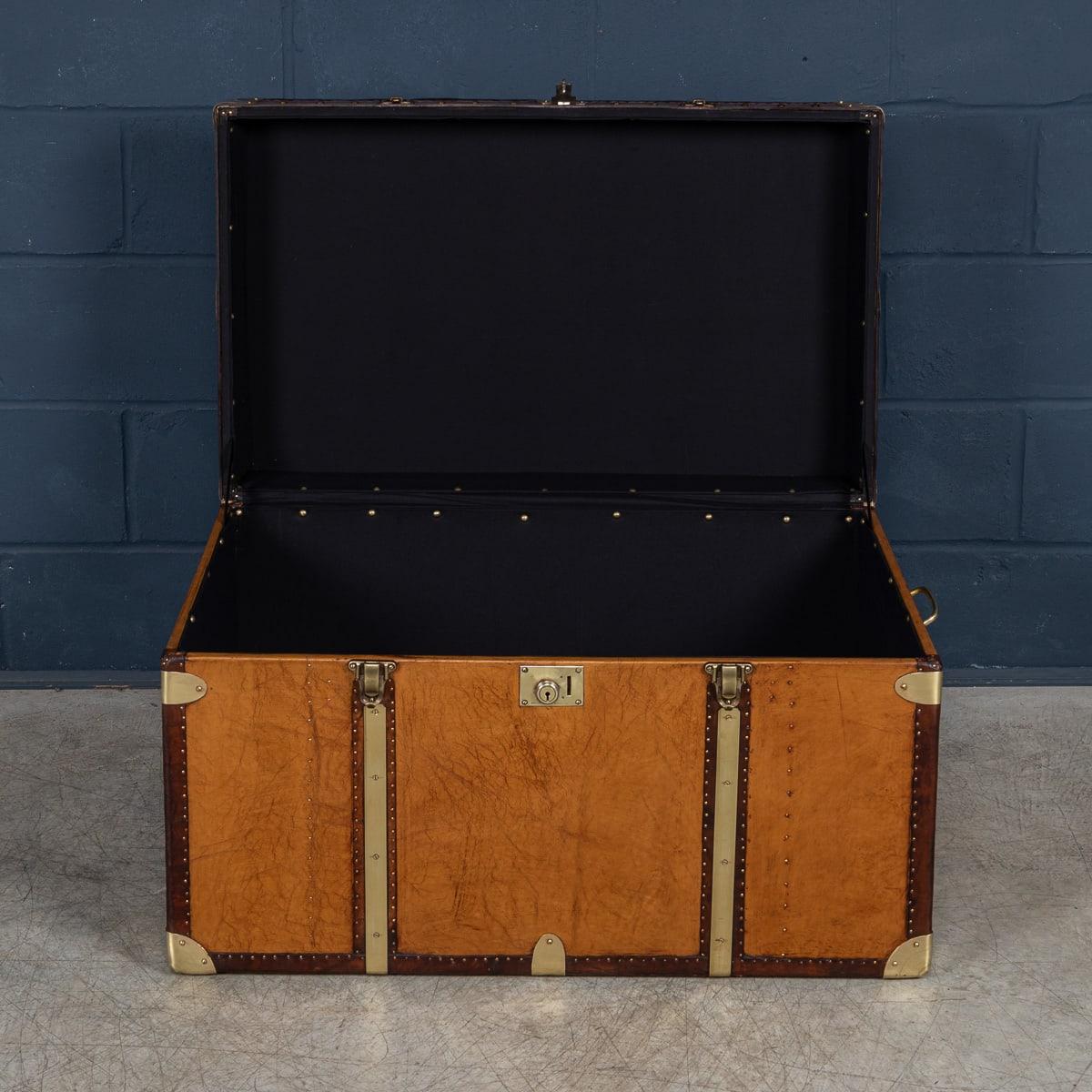 20th Century Leather Clad English Army / Navy Style Trunk For Sale 3