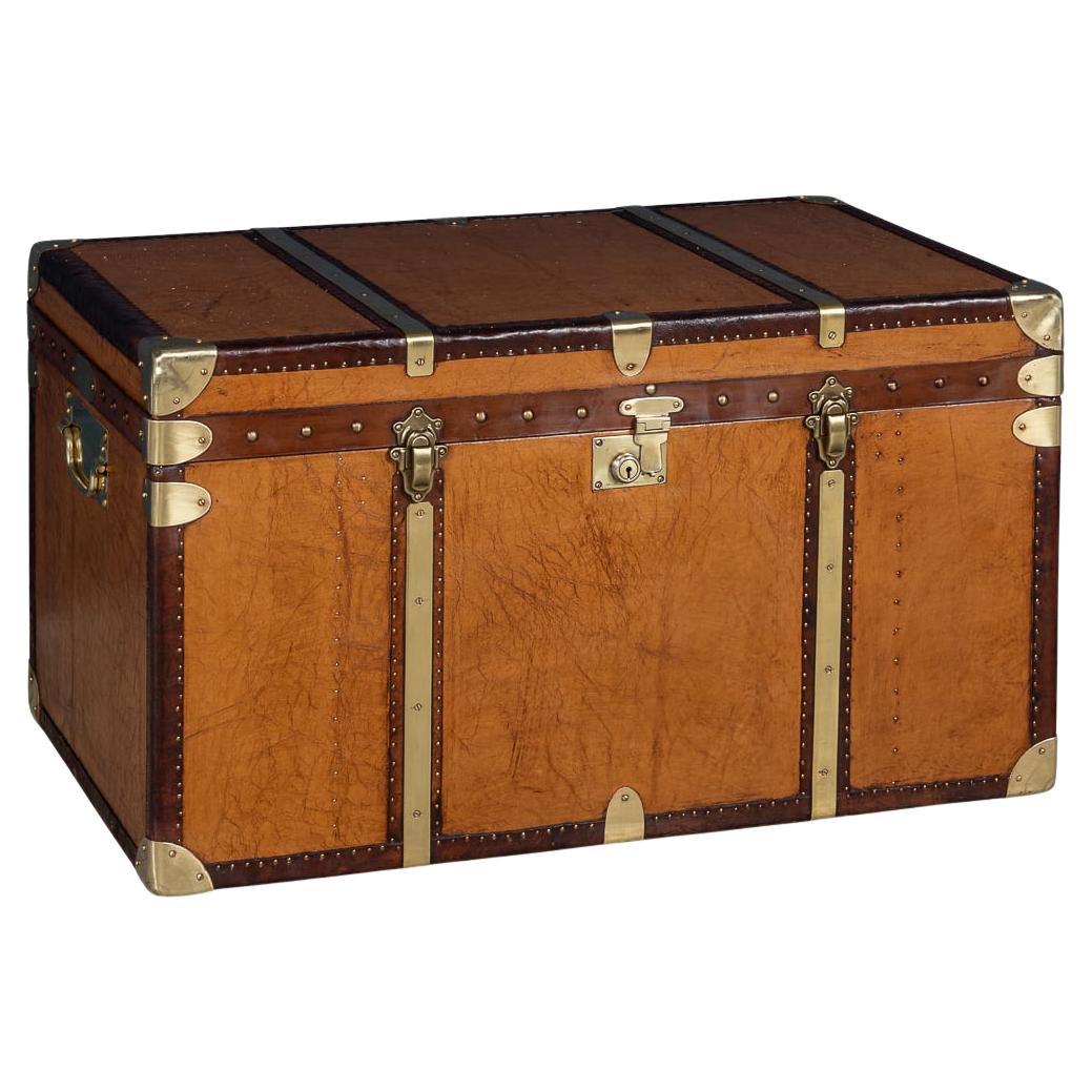 20th Century Leather Clad English Army / Navy Style Trunk
